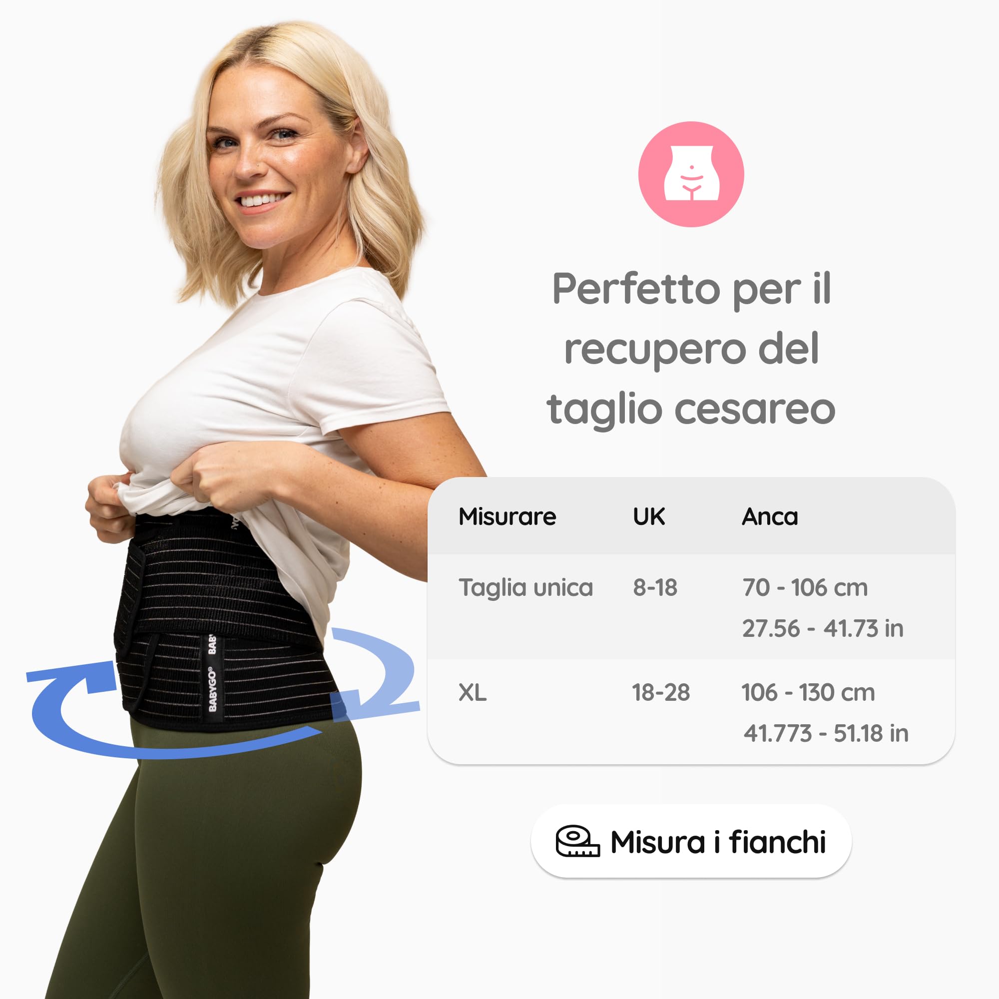 BABYGO® Fascia addominale post-partum per recupero addominale e sezione C | Binder Wrap Women (XL, supporto +)