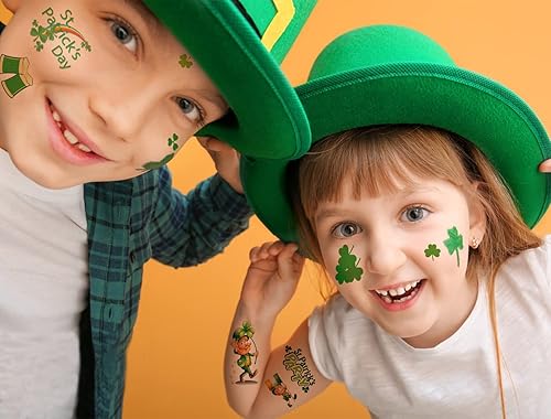 Miniatura 4 de FAMYGFT 20 hojas de tatuajes temporales del día de San Patricio tatuajes de trébol impermeable tatuajes falsos de trébol de 4 hojas de la suerte