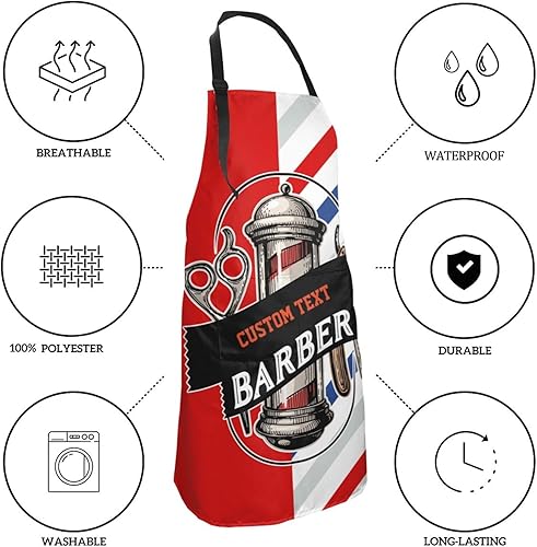 Miniatura 10 de Delantal de barbero personalizado para hombres y mujeres delantal de barbería con texto personalizado con bolsillos delantal ajustable personalizado