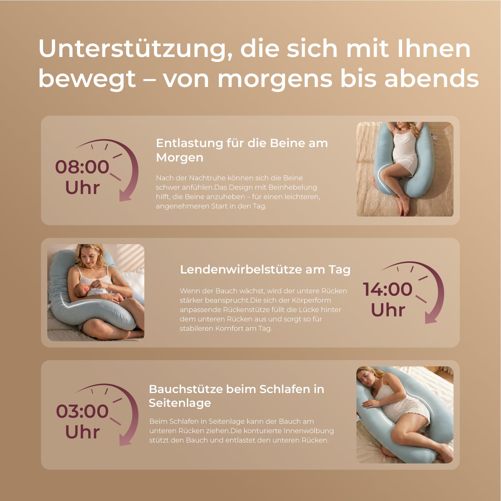 Momcozy U-förmiges Ganzkörperkissen Schwangerschaftskissen mit kühlendem Bezug 130 cm