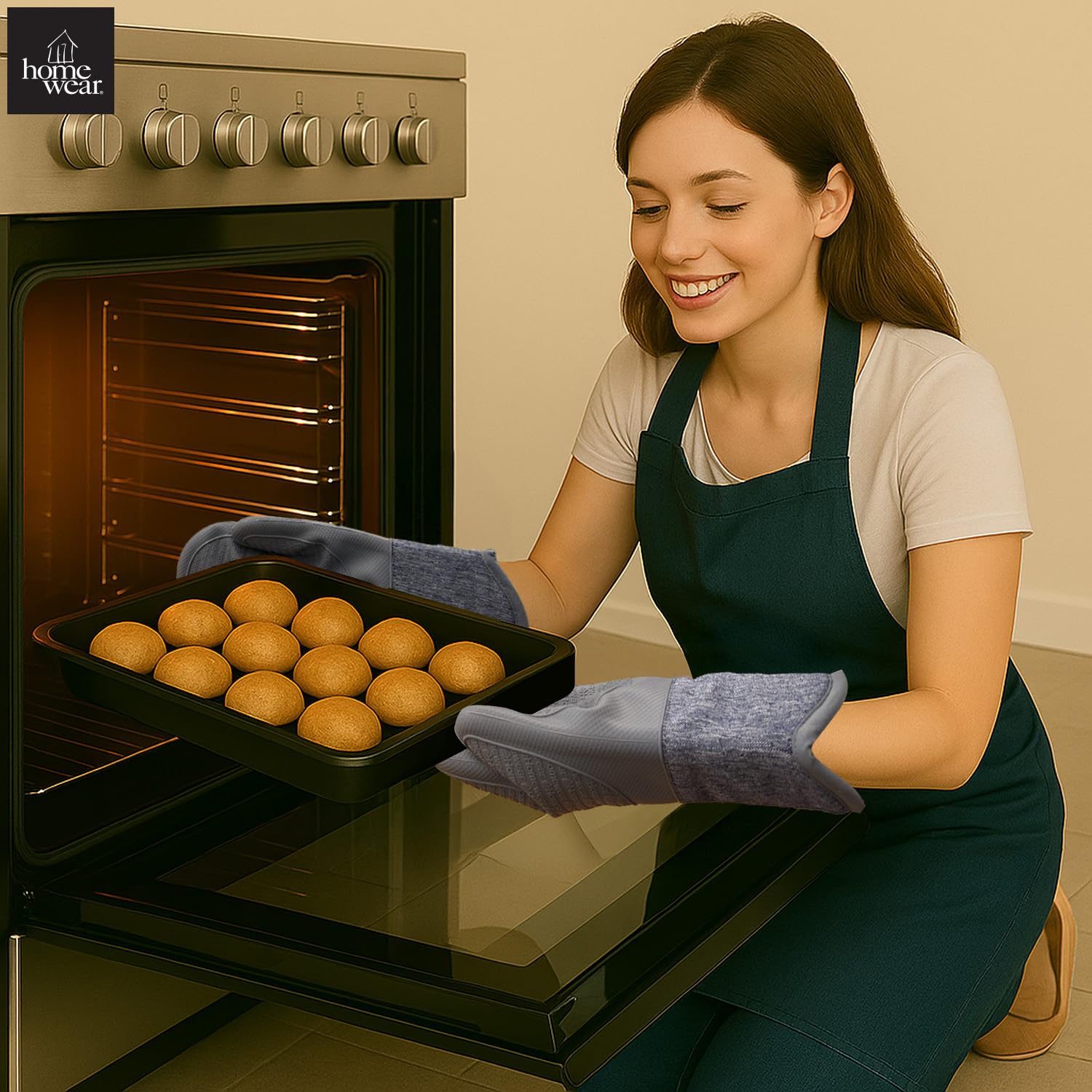 Homewear Marlow - Juego de 2 manoplas de horno de silicona extralargas, resistentes al calor y antideslizantes, algodón reciclado con forro suave, guantes de cocina gruesos para cocinar, color pizarra