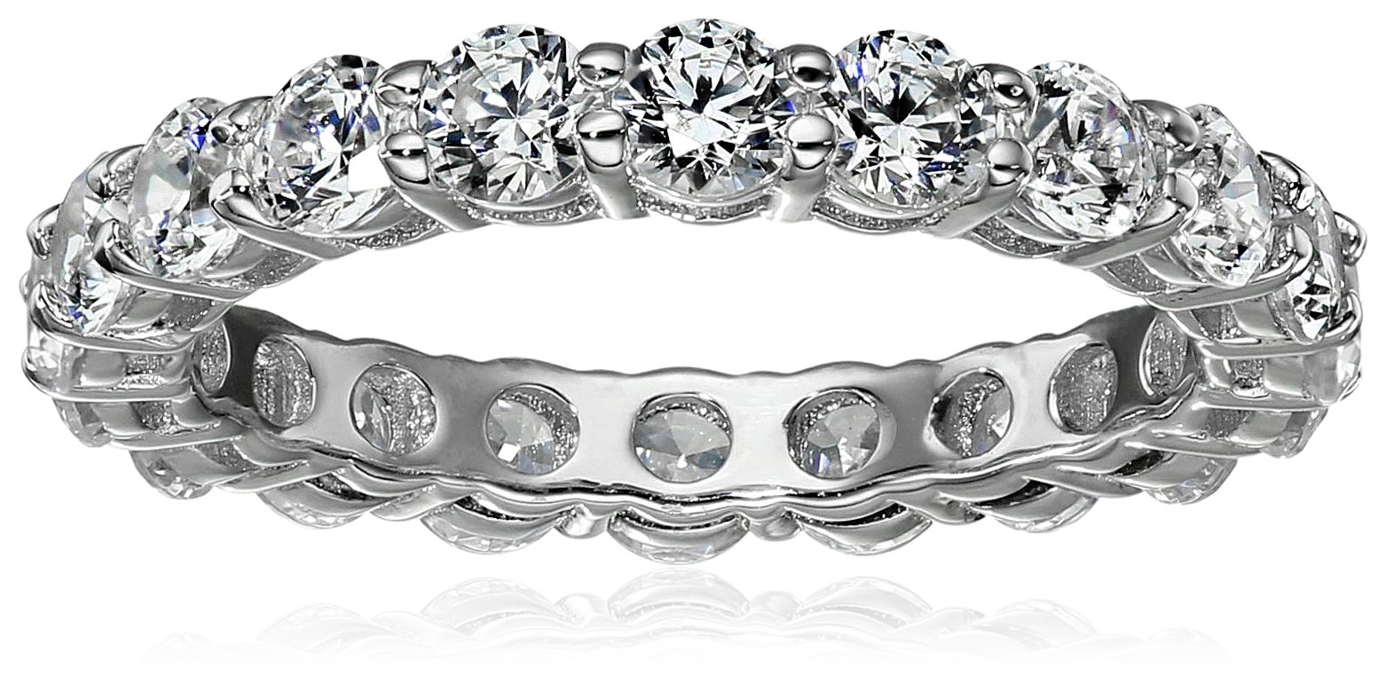 Amazon Collection Platinum or Gold Plated Sterling Silver All-Around Band Ring set with Round Infinite Elements Cubic Zirconia