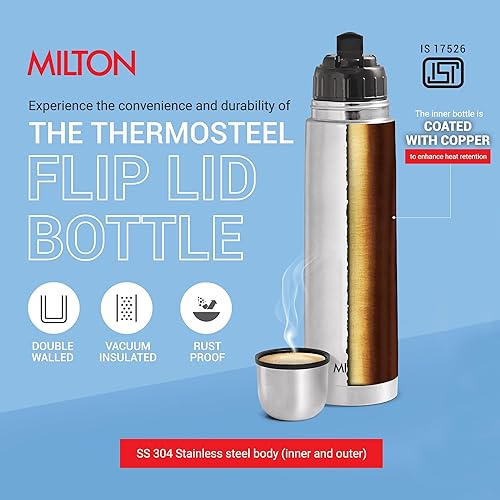 Miniatura 3 de Milton Thermosteel Flip Lid 1000, Double Walled Vacuum Insulated Thermos 1000 ml  34 oz  1 Ltr  24 Hours Hot and Cold Water Bottle with Cover,
