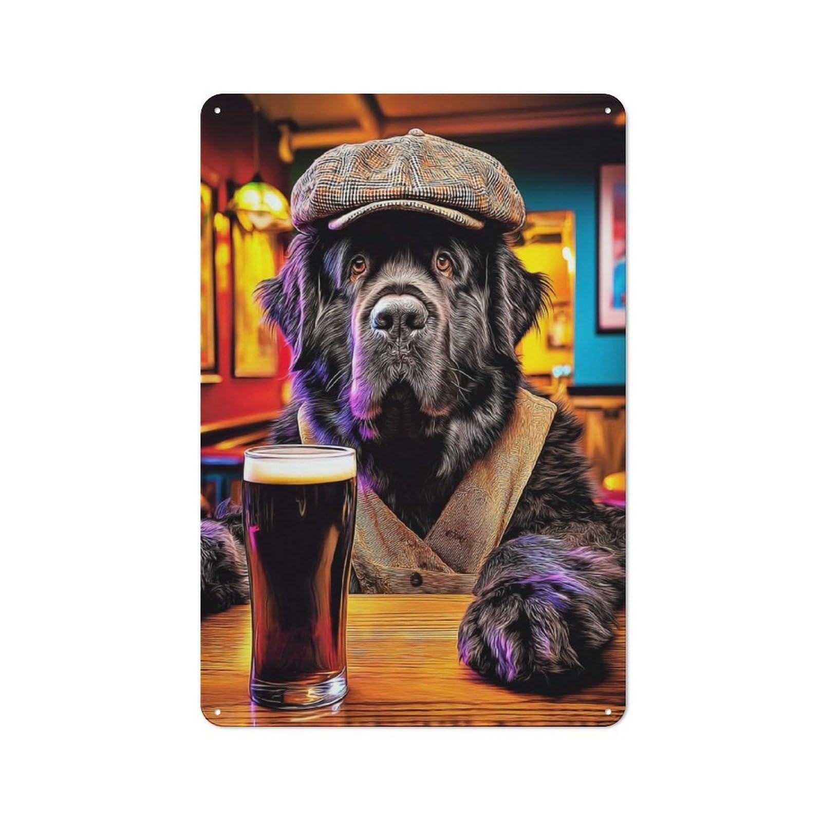 Junmoney Pub Dog With Pint Shop Front Style Decorative Metal Plaque 30X20cm, Shop Wall Decor For Cafe, Bistro, Bakery Or Restaurant