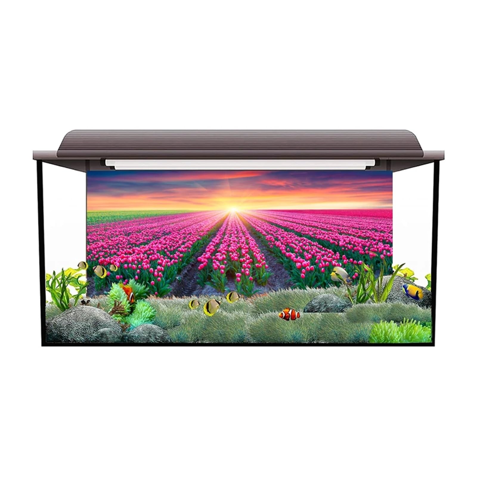 Fond D'aquarium Autocollant d'aquarium Effet 3D Motif Tulipe(50x100cm)