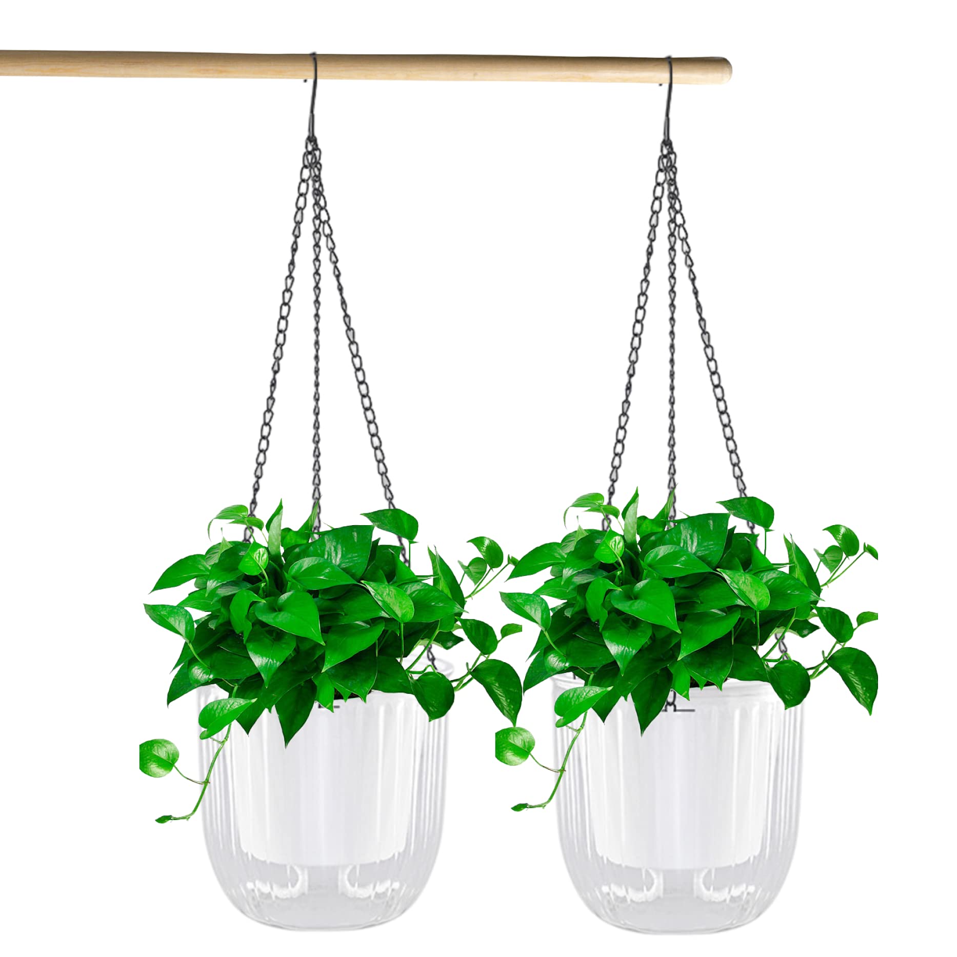 Wilafury Self-Watering Hanging Planter, 2Pcs Hanging Flower Pots, Baskets for Indoor Outdoor Plants (Transparent)