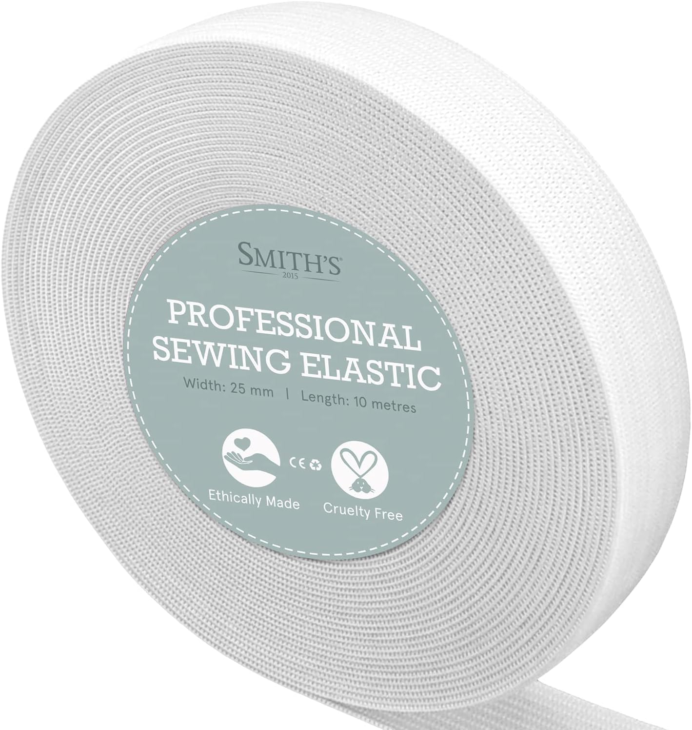 White Elastic Band by Smith’s® | 25mm (1 Inch) Width | 10 Metres (11 Yards) Length | Flat Cord | for Sewing, Arts & Crafts, Dressmaking, Waistband, Haberdashery, Wig, DIY, Clothing