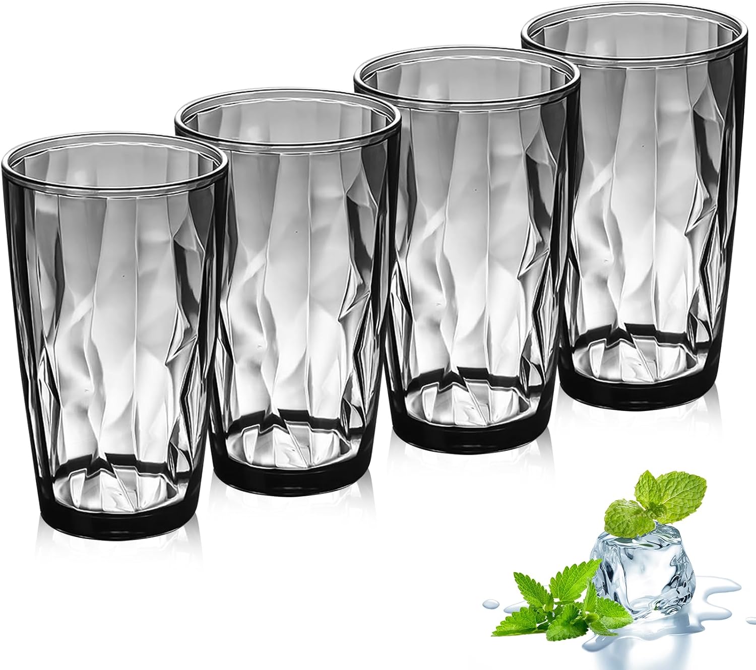 16 oz Plastic Tumblers Drinking Glasses, Clear Acrylic