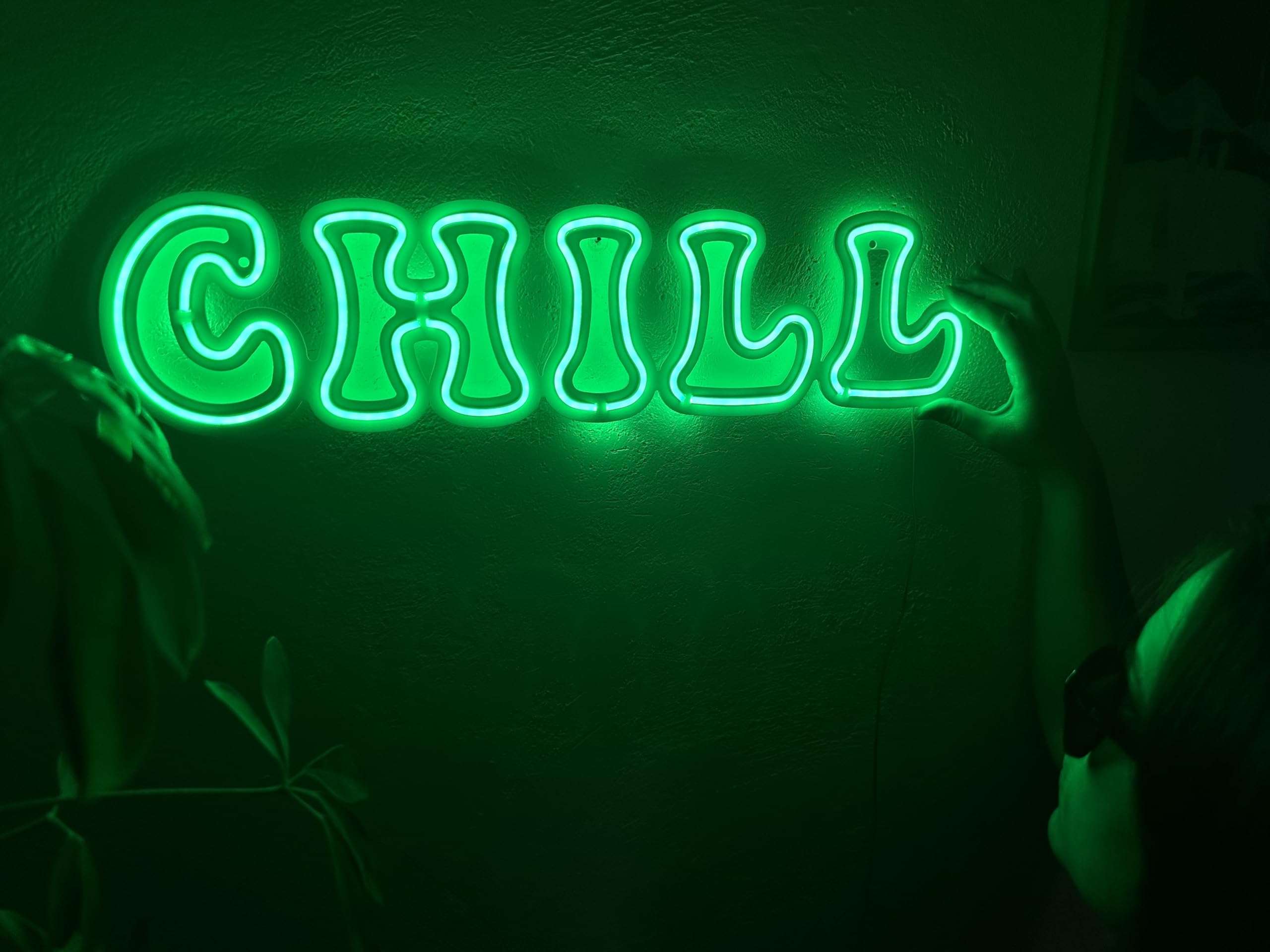 Chill - Letrero de pared de metal de neón, decoración de pared de neón, letrero de pared relajante para oficina en casa (sin control remoto)