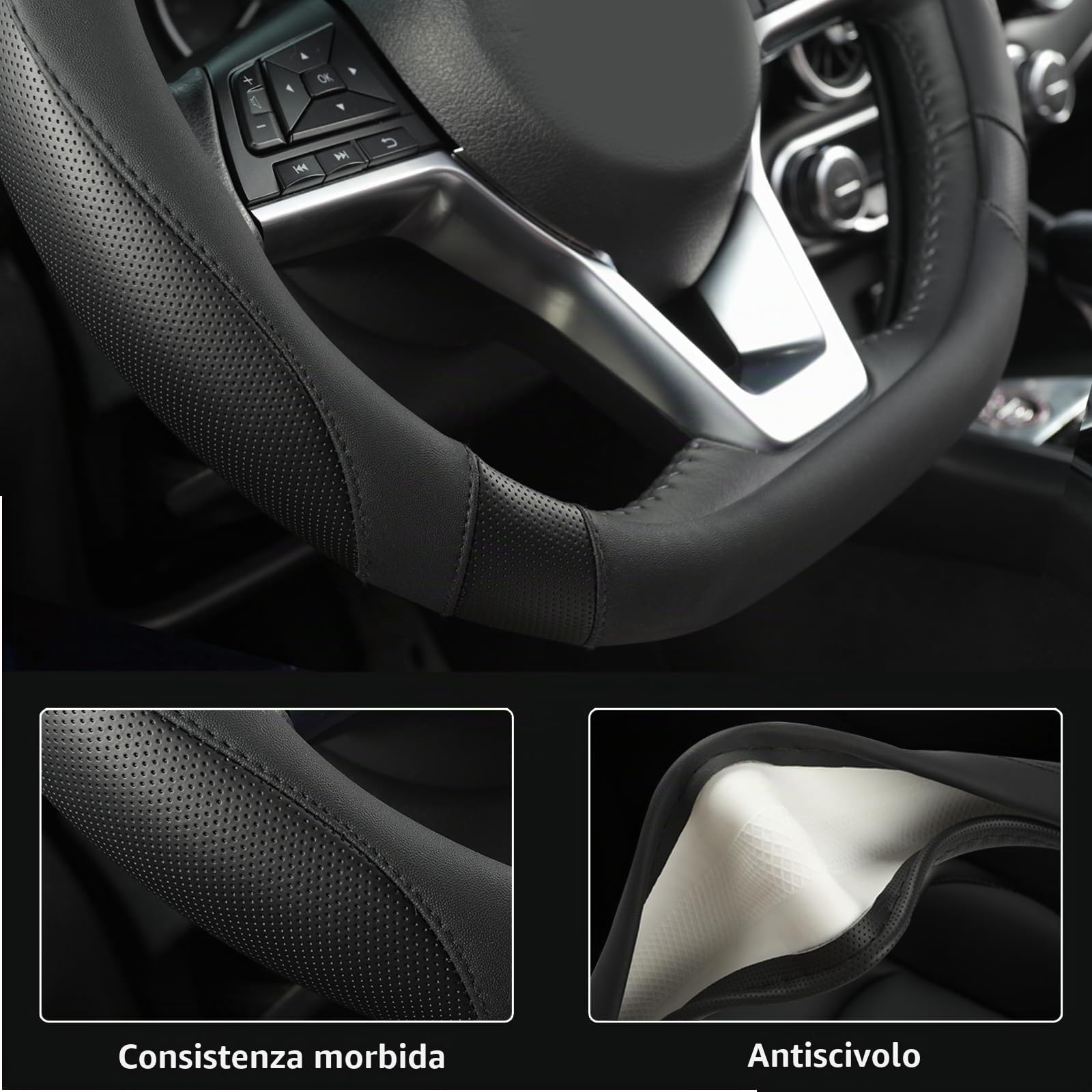 GIANT PANDA Coprivolante per Nissan, a forma di D, per Qashqai,Juke​,X-Trail,Leaf​(nero, misura standard)