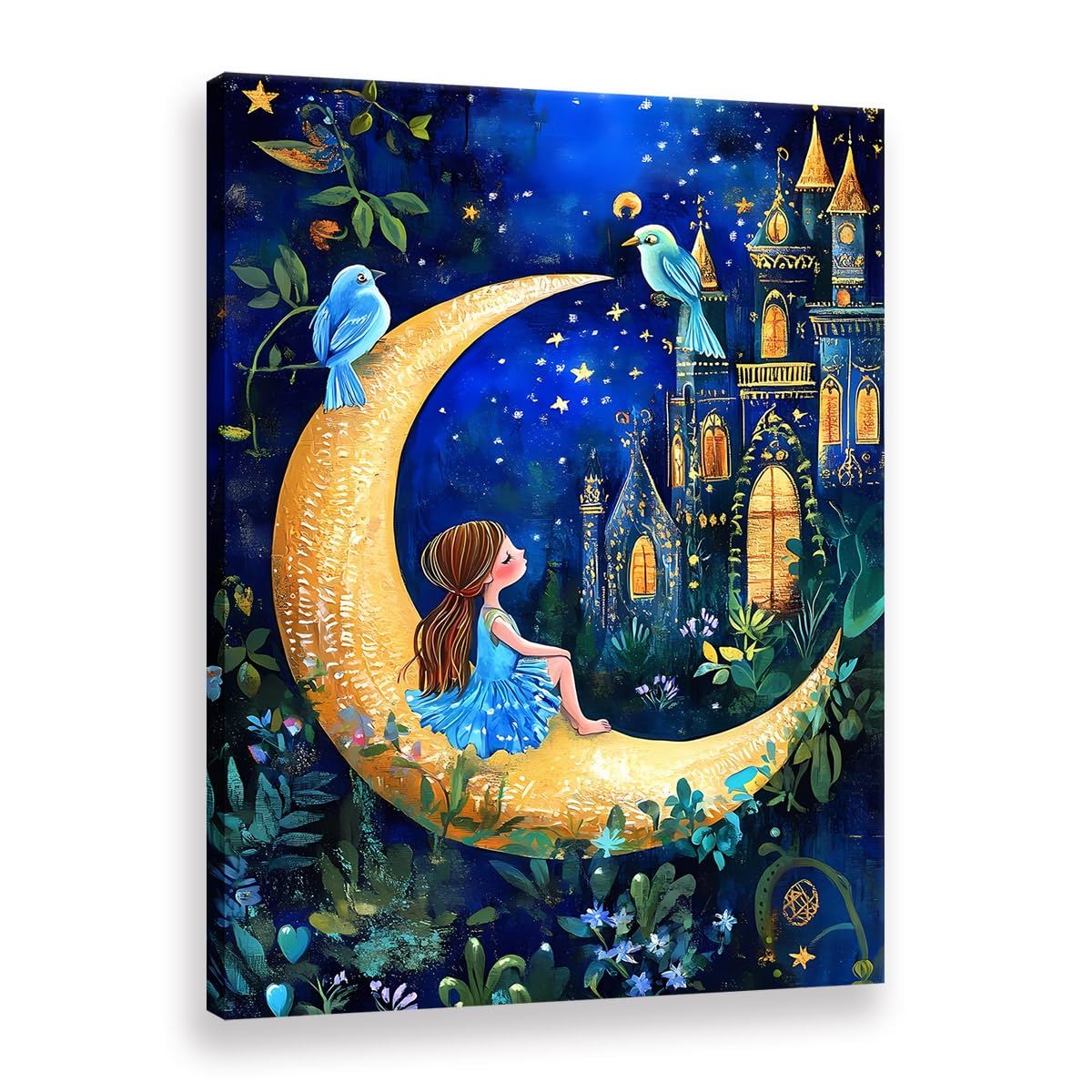 Amazon.com: A Little Girl Sitting on A Crescent Moon Wall Art