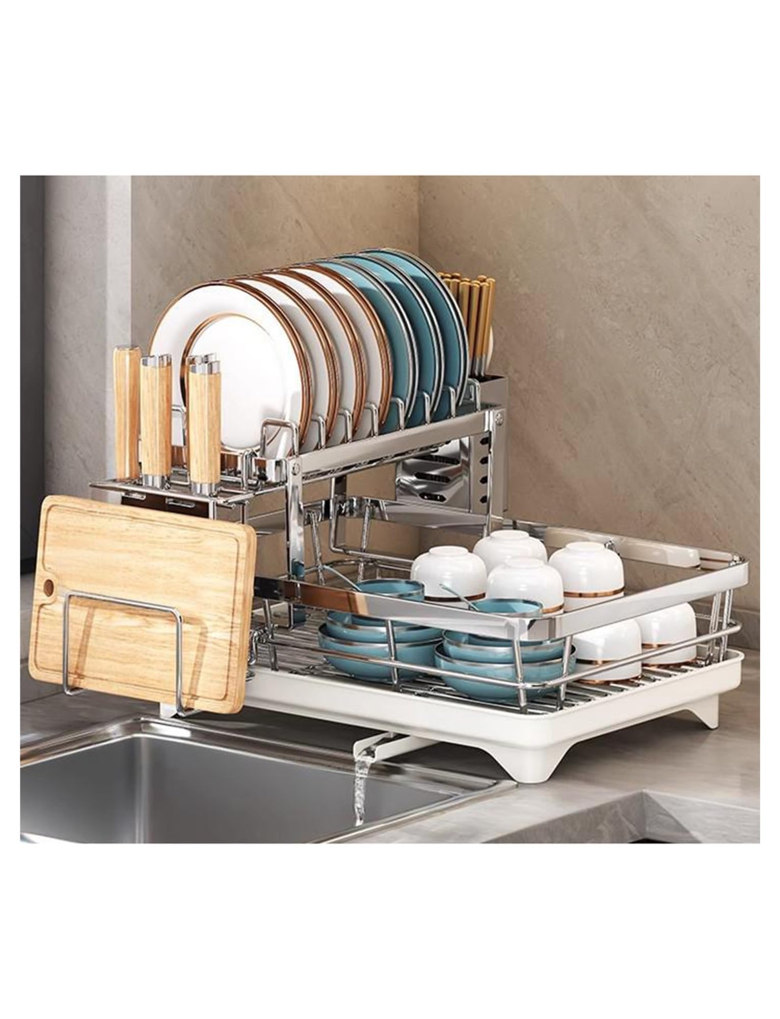 Generico Scolapiatti in Acciaio Inox, scolapiatti con vaschetta raccogligocce, Organizer e contenitori for la Cucina, scolapiatti for Il bancone della Cucina(Style 2)