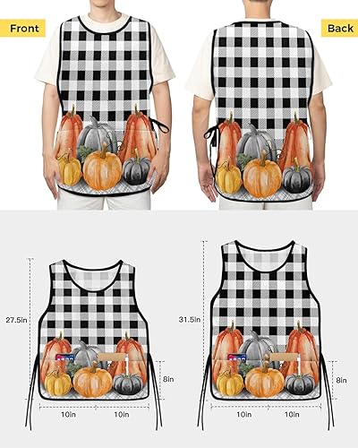 Miniatura 9 de Delantales retro Ches Cobbler con 2 bolsillos para mujeres y hombres, flores a cuadros blancos y negros rojos