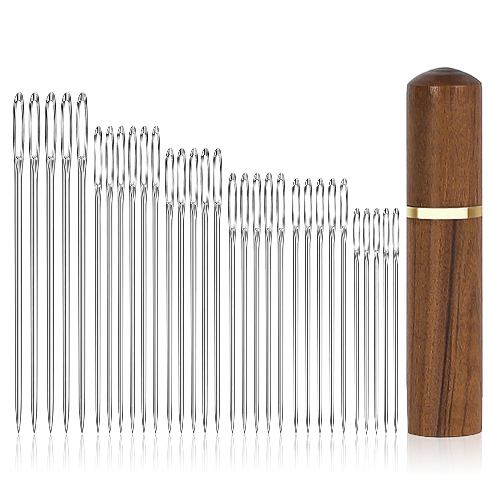 Rjayaa Silver Large Eye Sewing Needles, 30Pcs Sharp Embroidery Darning Needles For Wool Stainless Steel Hand Sewing Yarn Tapestry Needle 6 Sizes