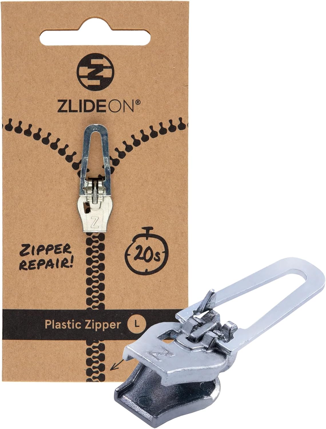 ZlideOn Zipper Pull Replacement 1pcs, Silver, Normal (L) Instant