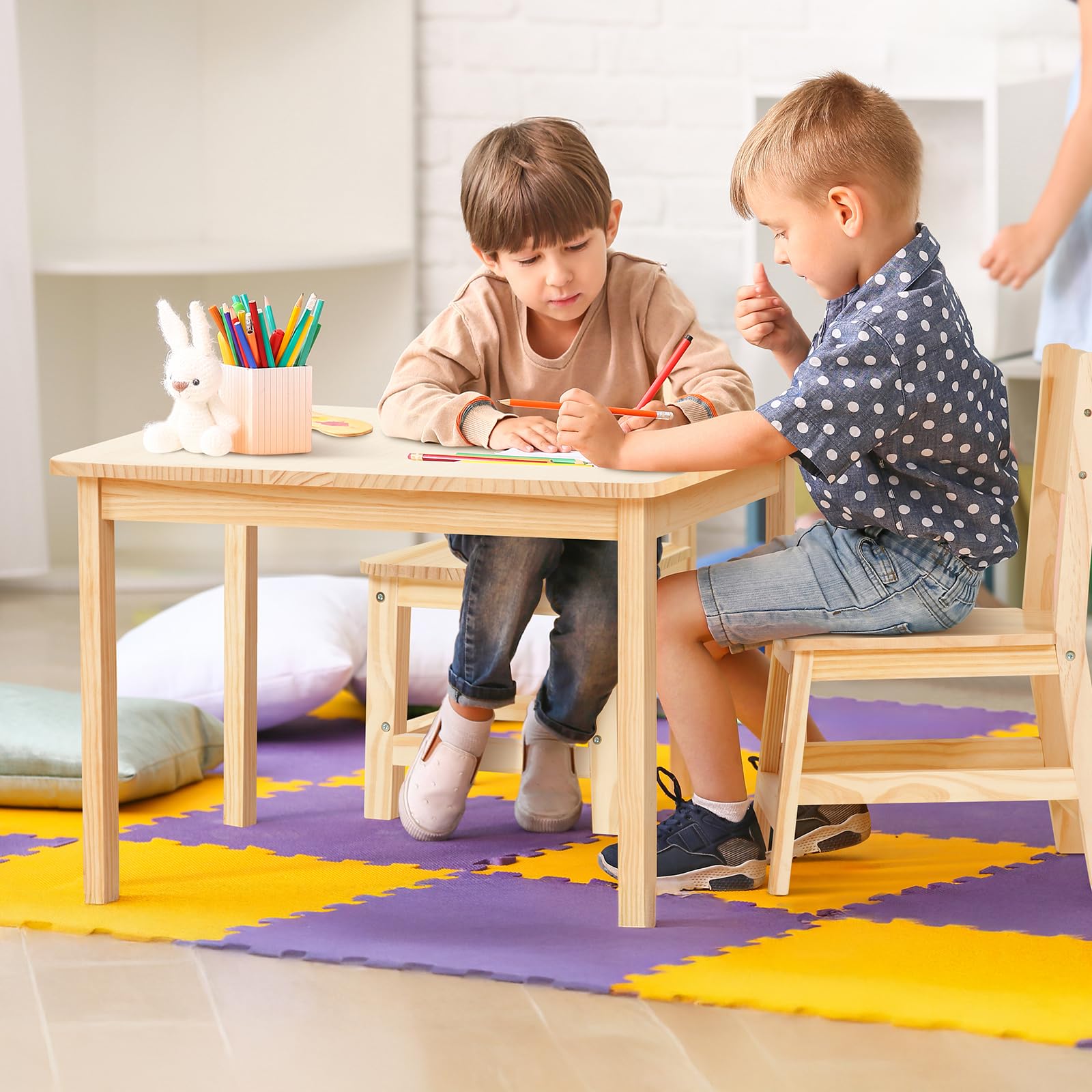 OOOK Table Enfant avec 2 Chaise, Bureau Enfant en Bois, Table et Chaise pour Fille et Garçon à Partir de 3 Ans, Petit Bureau pour Maternelle, Chambre d'enfant