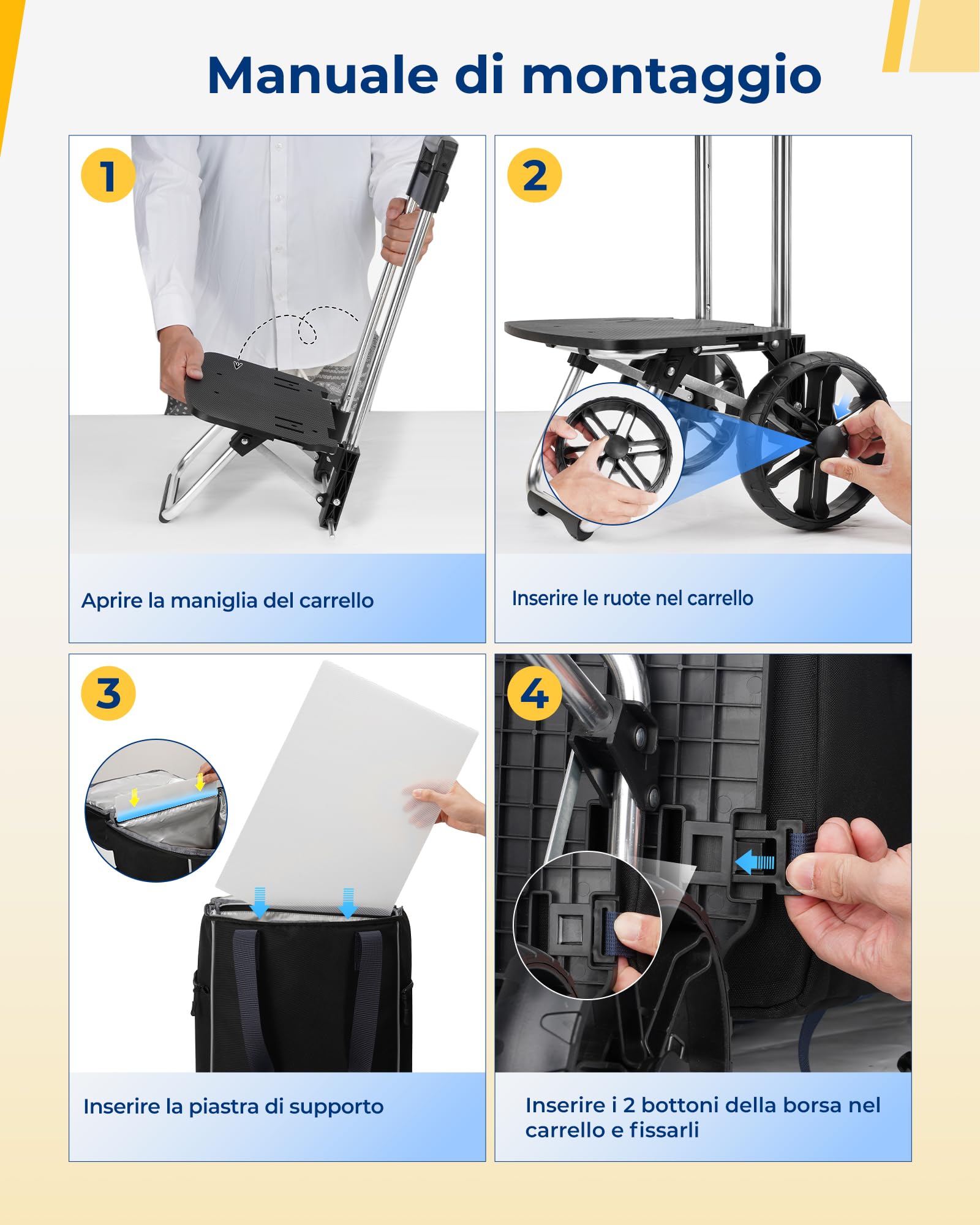 Ytonet Carrello Spesa con Ruote 55L Grande Capacità, 2 in 1, Portata 68kg, Carrello Pieghevole con Ruote Grandi, Borsa Termica e Interno Impermeabile, Ideale per Spesa e Campeggio, Nero | 55L Grande Capacità, 2 in 1, Portata 68KG, con Borsa Termica e Inte