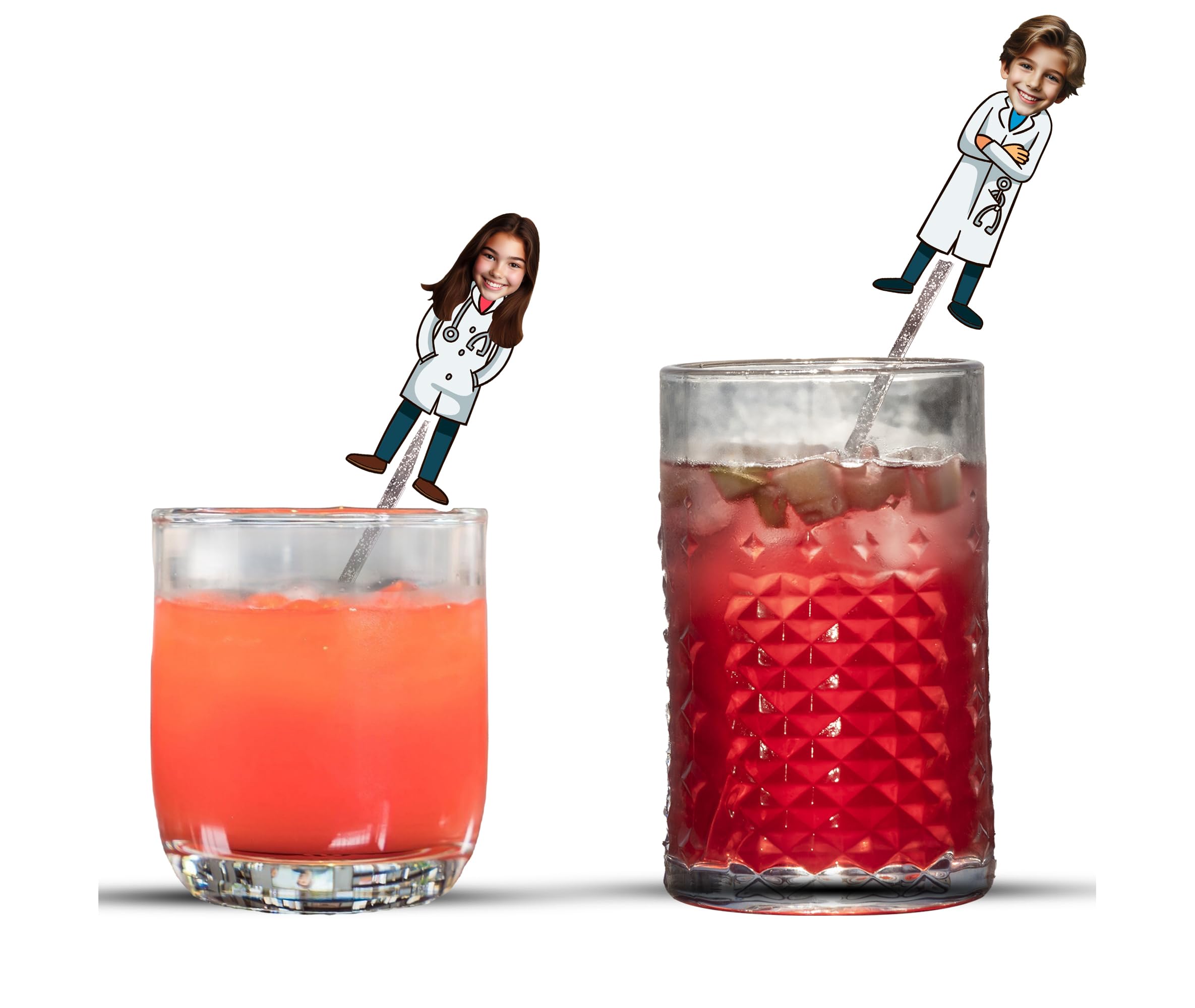 Bleu Reign Personalized Doctor Face Swizzle Sticks – Custom Photo Drink Stirrers for Med School Graduation, Retirement, Birthday Party Decor