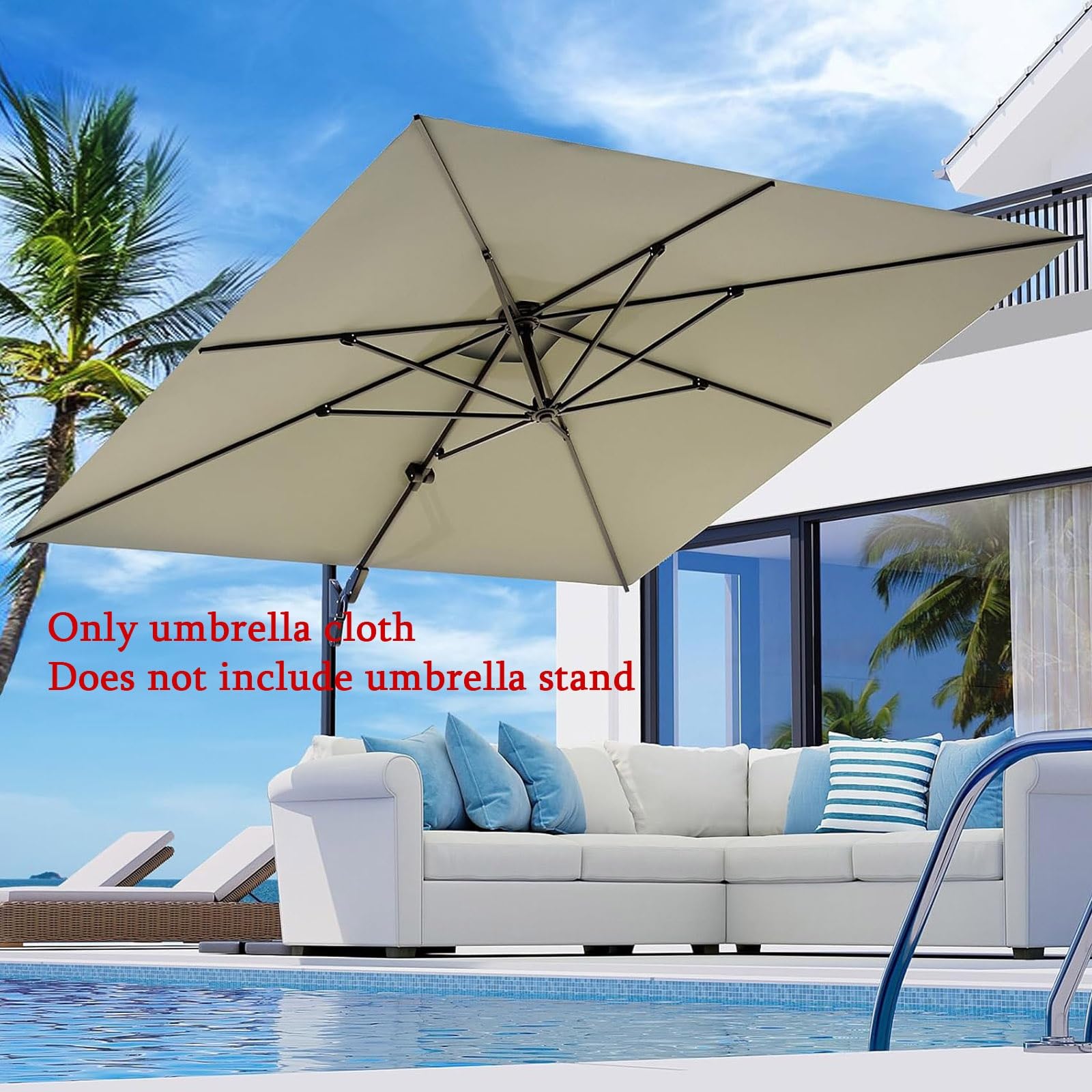 Bâche De Rechange pour Parasol Déporté Carré 3x3m UPF 50+ Imperméable ProtectionUV Toile Canopy