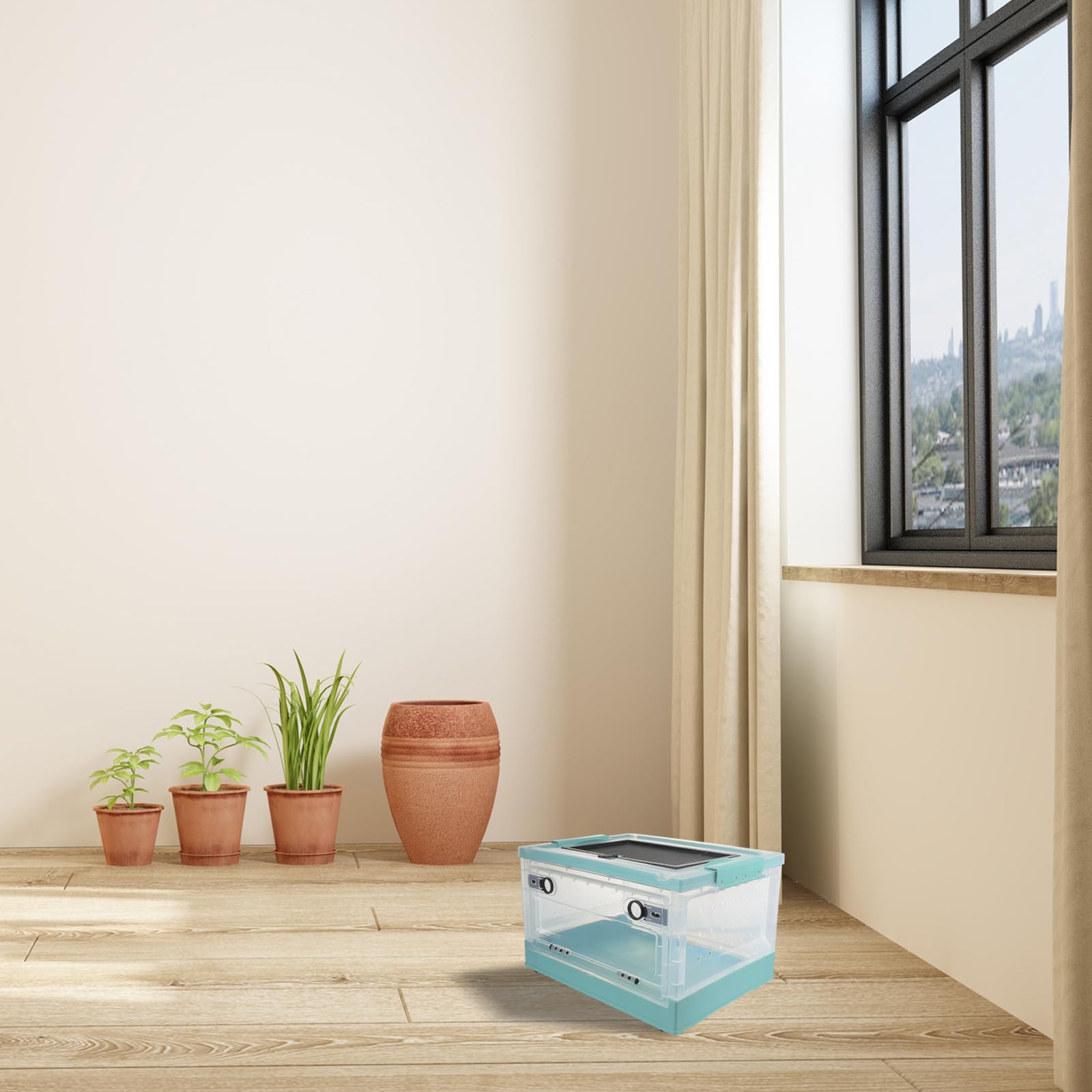 Generisch Haustierkäfig aus Kunststoff für Hamster und Igel mit Luftzirkulation und Atmungsaktivem Design Klappbarer Blauer Terrarium Tierkäfig für Kleintiere
