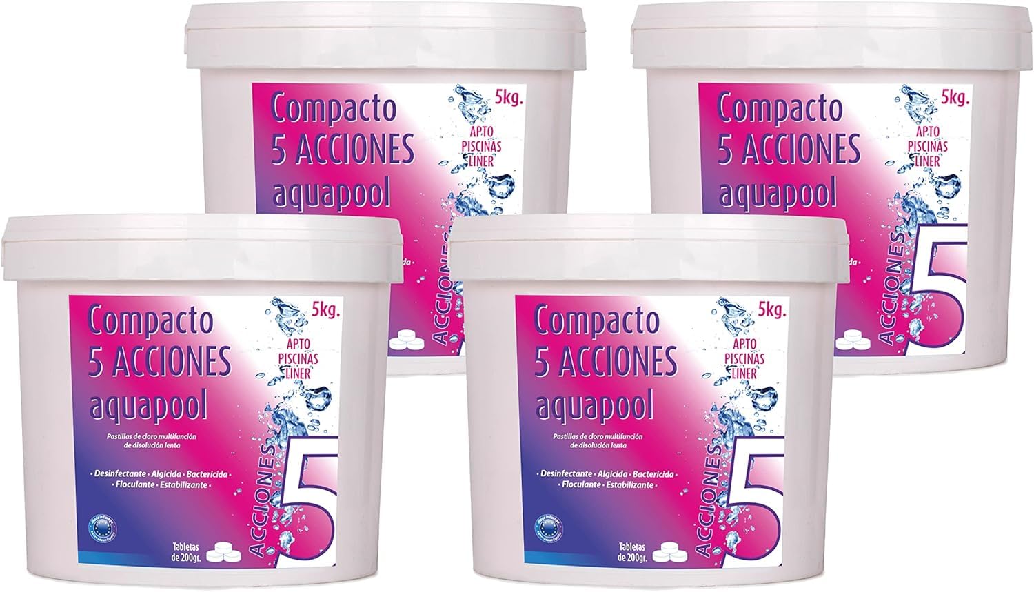 Compacto 5 ACCIONES AQUAPOOL (5 KG) - Pastillas de Cloro multifunción - Disolución Lenta - Apto Piscinas Liner — view 7