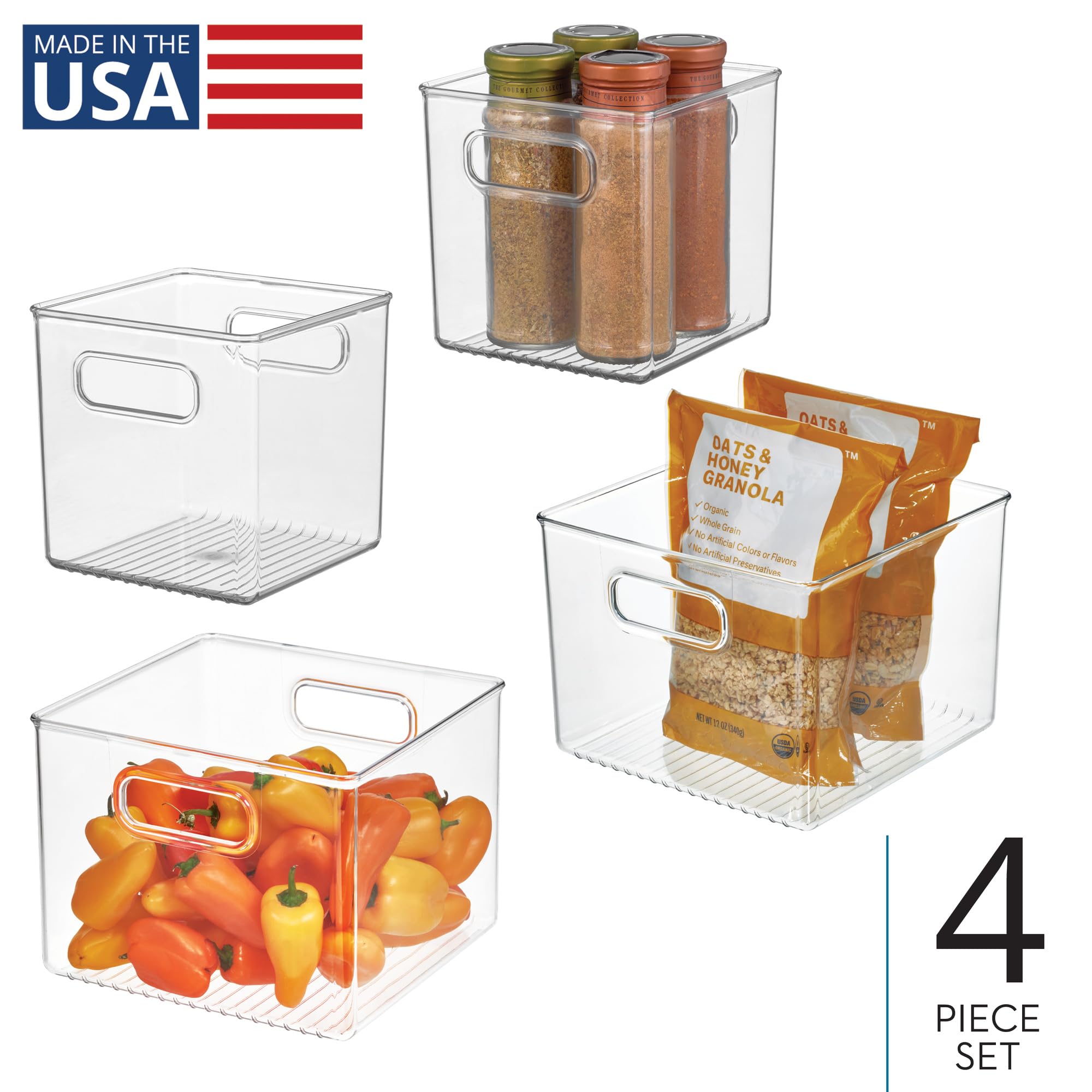 iDesign Set di 4 contenitori per l'organizzazione del frigorifero in plastica riciclata al 50%, Made in USA, ideale per l'organizzazione di freezer, frigorifero e dispensa, trasparenti