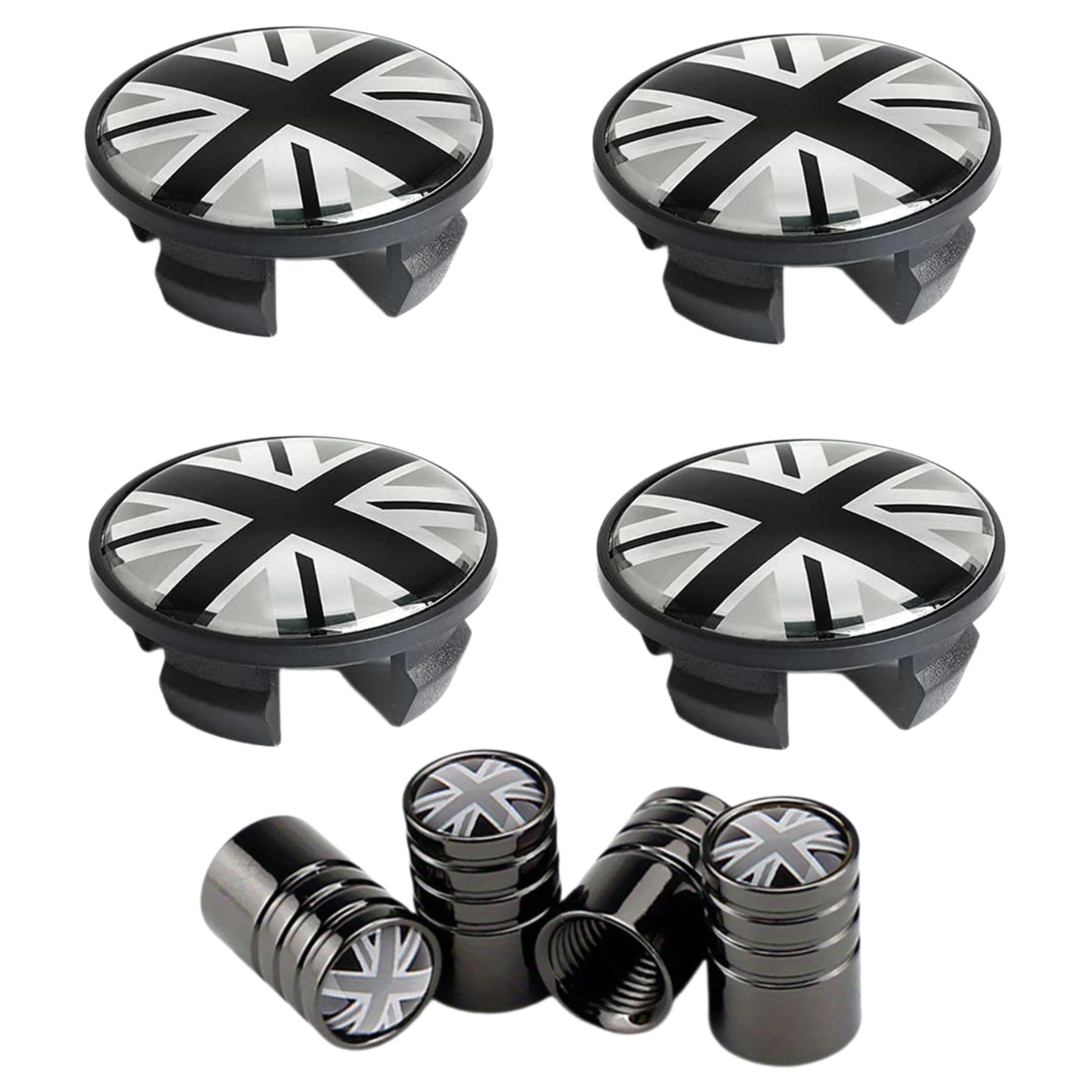 4x 54 mm Coprimozzo per Ruota e Coprimozzo per Valvola, Compatibile con Mini Cooper R50, R53, R56 e Serie S, Inserti in Plastica (Grigio)