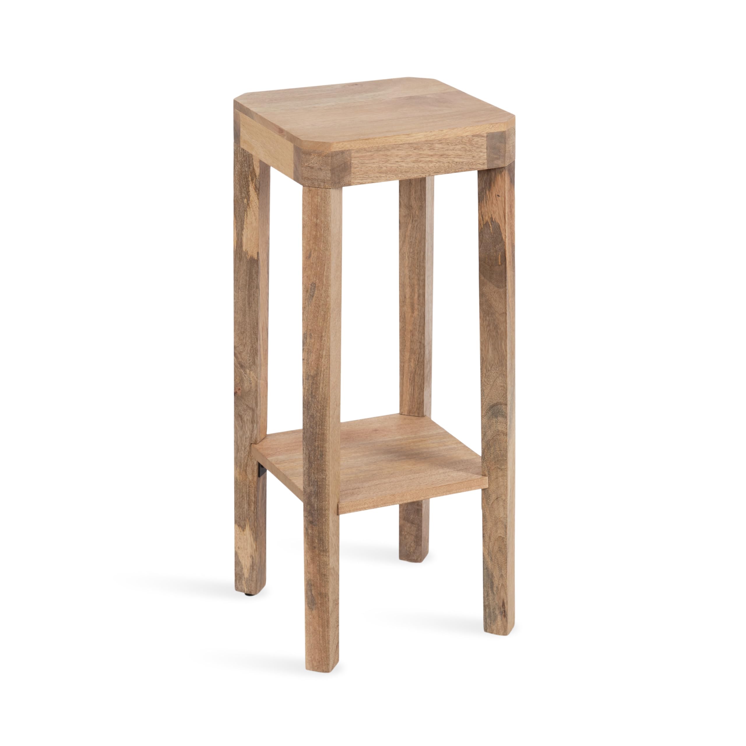 Kate and Laurel Talcott Modern Square Wood Drink Table; 12 x 12 x 28; Natural Wood; Transitional Decorative Two-Tier Pedestal Table for Use as Plant