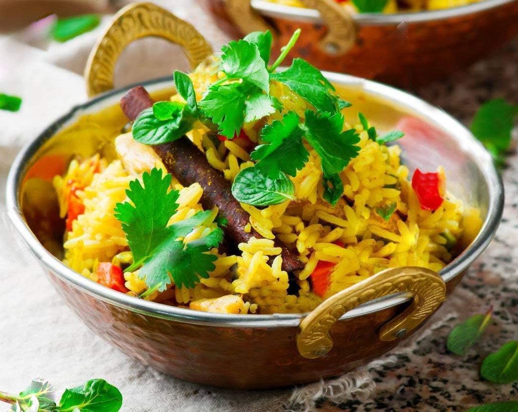 Satz von 4, der Kupfer Utensilien Indien karahi Abendessen Gemüse Schüssel mit Griff für indische Lebensmittel, Durchmesser 15 cm