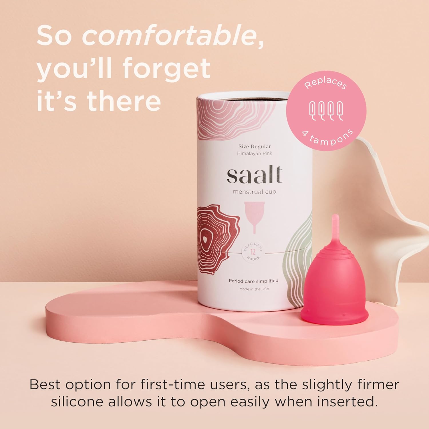 Saalt Menstrual Cup - Premium Design - Most Comfortable Period Cup - #1 Active Cup - Wear for 12 Hours - Soft, Flexible, Reusable Medical-Grade Silicone - Made in USA - Image 2