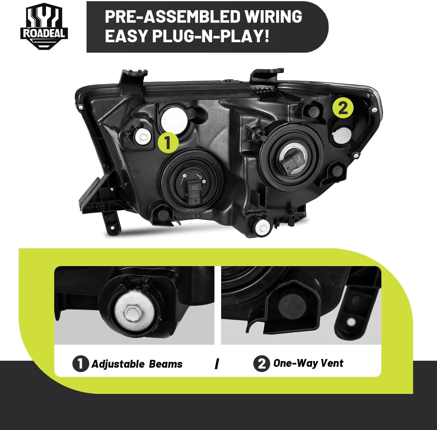 Headlights W/Bulbs for 2007-2013 Toyota Tundra/2008-2017 Sequoia (Fits 12-14 Sequoia WITHOUT Headlight Washer Only, NOT for models with leveling dial) Driver & Passenger Side