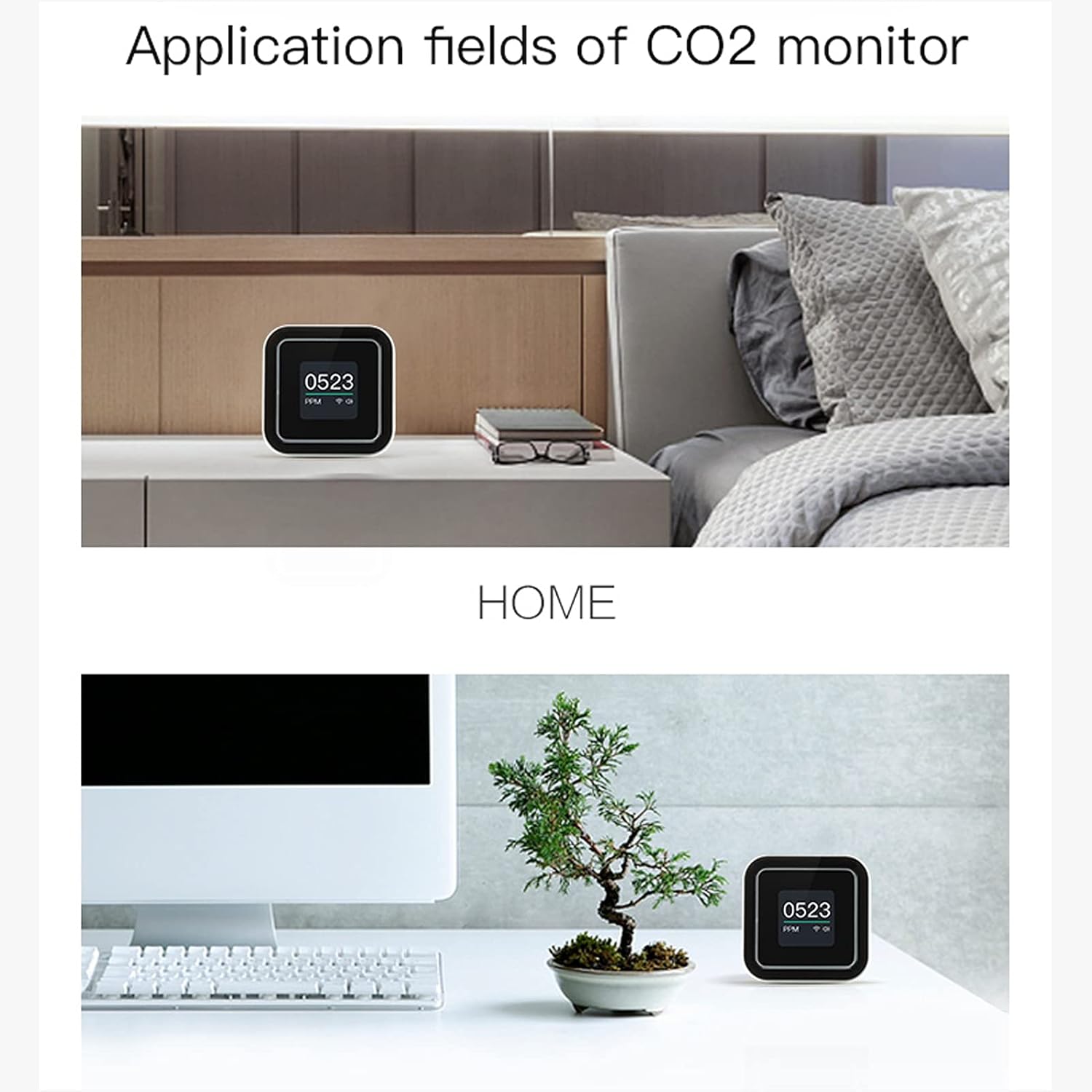 Irfora Intelligent WiFi CO2 Detector Carbon Dioxide Monitor Over Standard Concentration Alarm Function Time Weather Display Intelligent Home Lifes Connect with Perthings APP