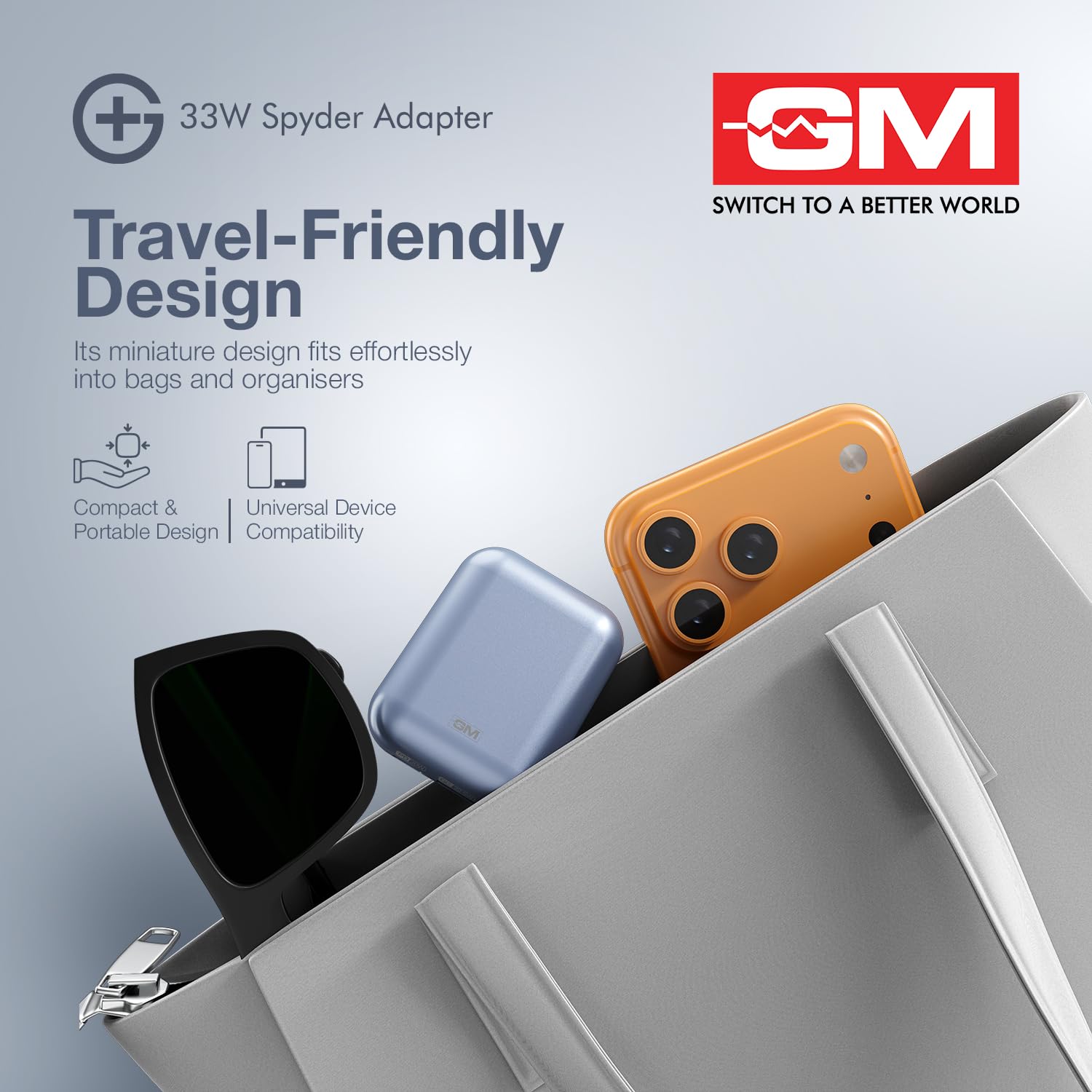 GM G+ 33W Spyder GaN Charger | Foldable Indian Pin | Travel Friendly | Type-C & USB-A Port | Advanced Protection for iPhone, Samsung, Pixel Series, Tablets, MacBook M1 |1 Year Warranty (Light Blue) — Amazon image 5