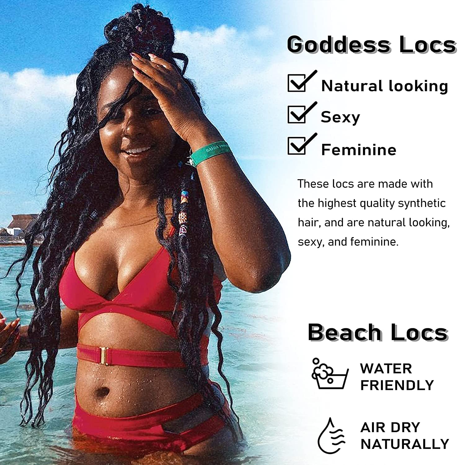 SOKU 6 Paquets New Goddess Locs Faux Locs Wavy Crochet Hair 26 Pouces Avec des extrémités lâches et ondulées Extensions de tresses synthétiques pré-bouclées Long Noir Naturel Dreadlocks