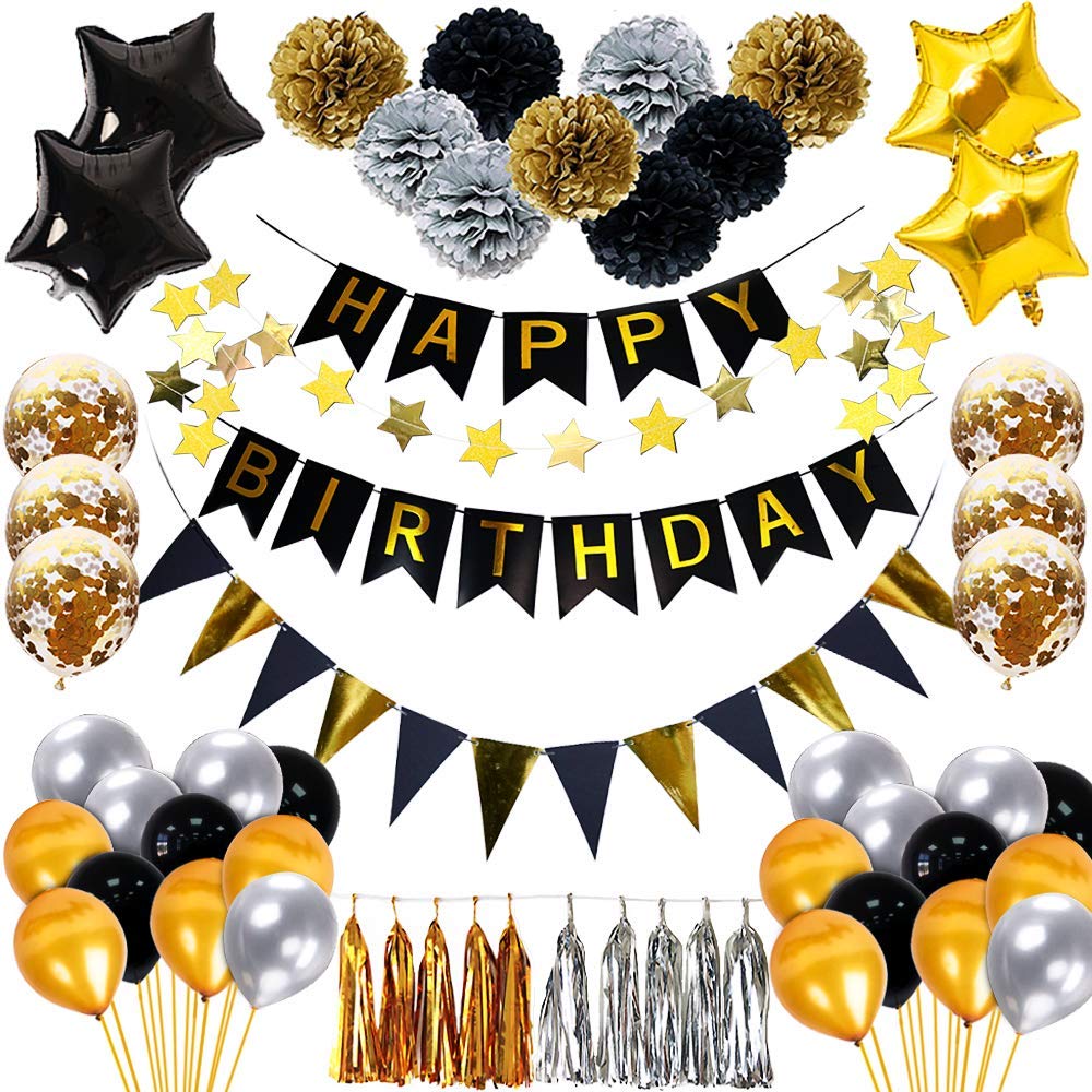 Accessories Pack of (Banner, Tassel paper) Black & Golden Theme Set for Birthday Decoration main image 1