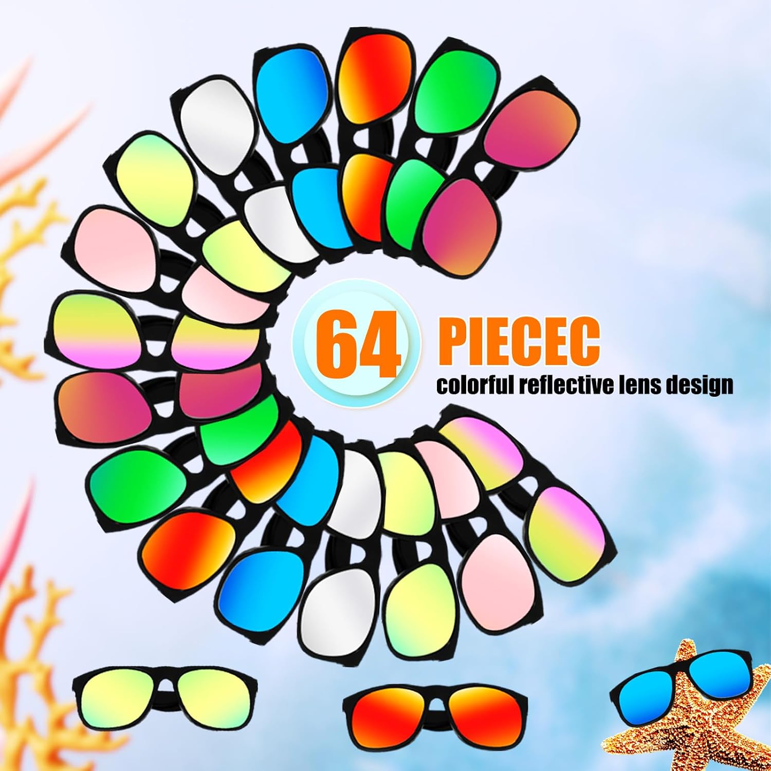 64 Pack party Sunglasses Bulk, 80s Style Plastic Sun Glasses,Bulk Sunglasses for Adults and Teens,Summer Pool Beach Party Favors,Birthday,Decoration,Wedding Supplies - Image 2