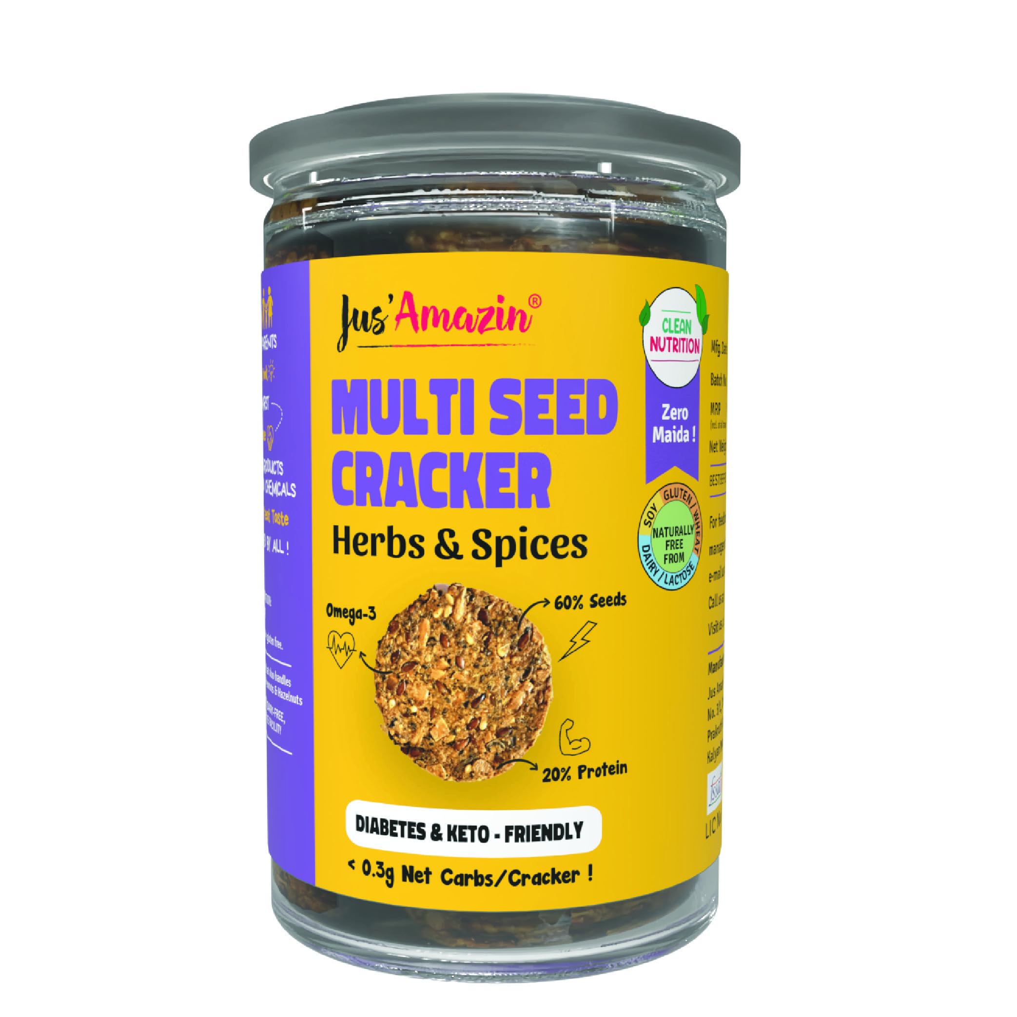 Jus Amazin Multi Seed Cracker(120G)-Italian Herb Flavour| Nutritious Snack With 6 Seeds|High Protein&Omega-3|100% Natural,Clean Nutrition|Gluten Free,Vegan&Keto Friendly(Low Nett Carb) (B0D3HY5LPQ) Amazon Price History, Amazon Price Tracker