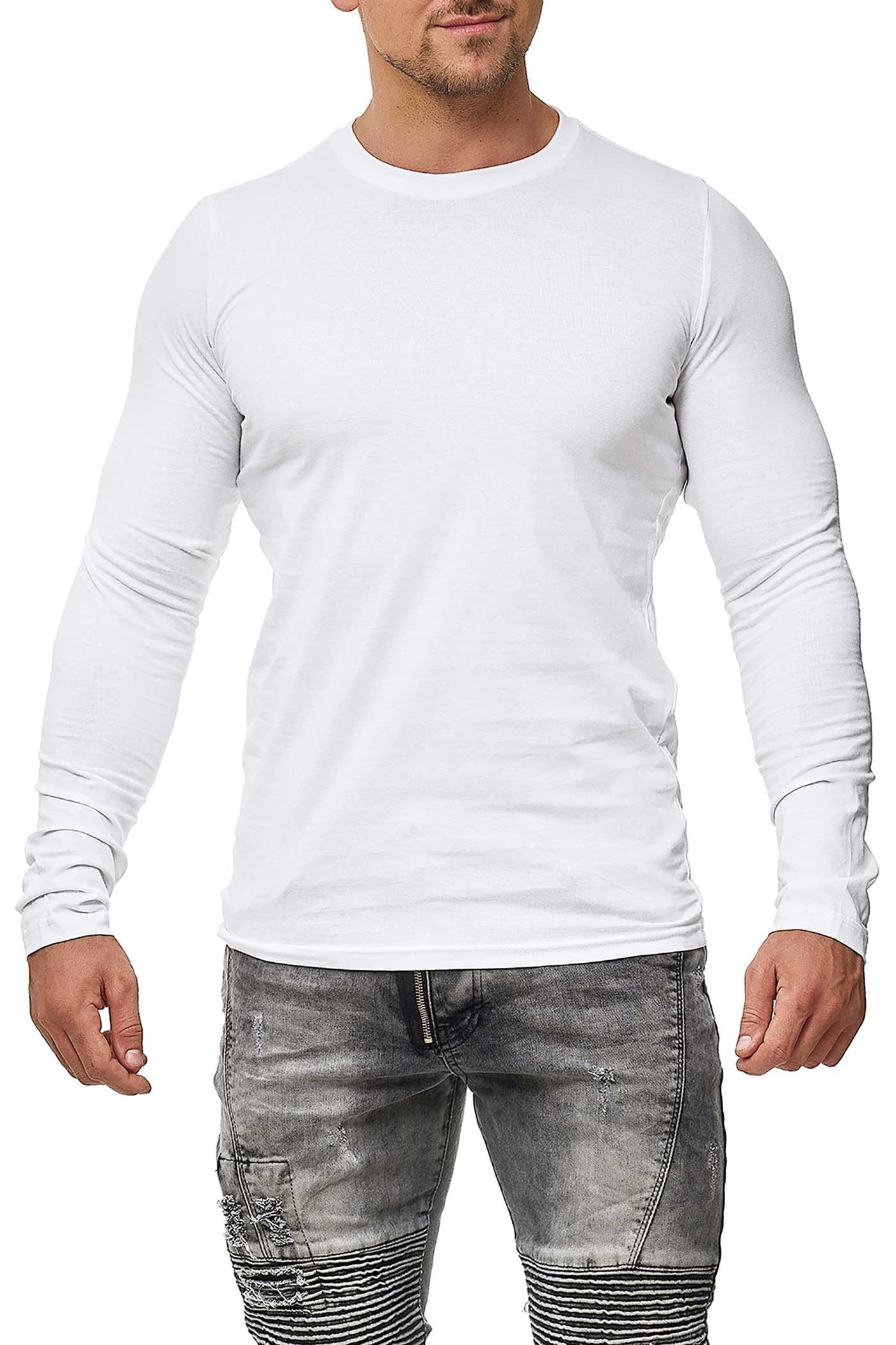 Herren 5er Pack Langarmshirts aus Baumwolle - Longsleeve dünne Basic Shirts, Unterziehshirt Arbeit & Freizeit, figurbetontes Shirt Langarm, Männer Set Rundhals-Shirts, bequem atmungsaktiv
