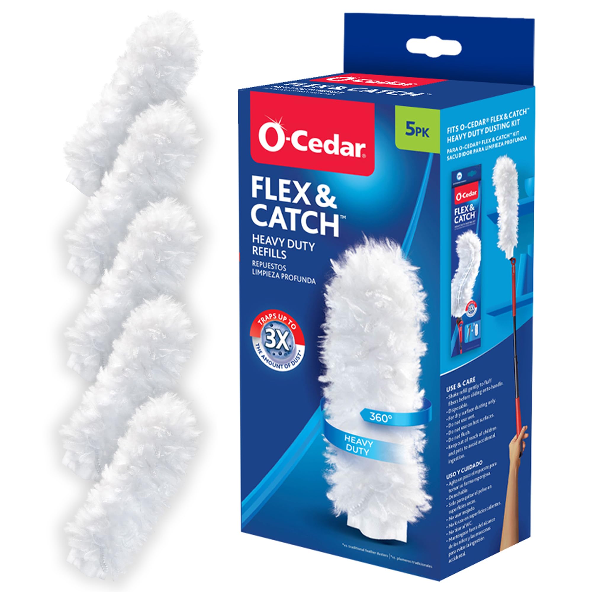 O-Cedar Flex &amp; Catch Heavy Duty Dusting Refills (5 Count) | Disposable Duster Refill | Traps 3X More Dust Than Traditional Feather Duster