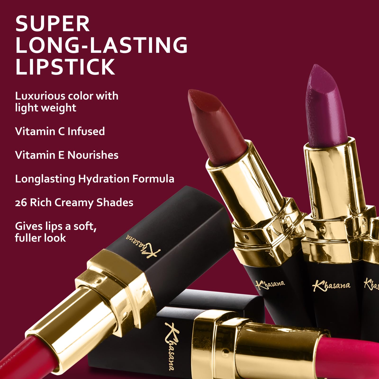Khasana Lipstick. Long Lasting Hydrating Lip Color, Moisturizing Formula, Infused with Vitamin E and Vitamin C. Lip Makeup, Matte lipstick # 145 : Beauty & Personal Care