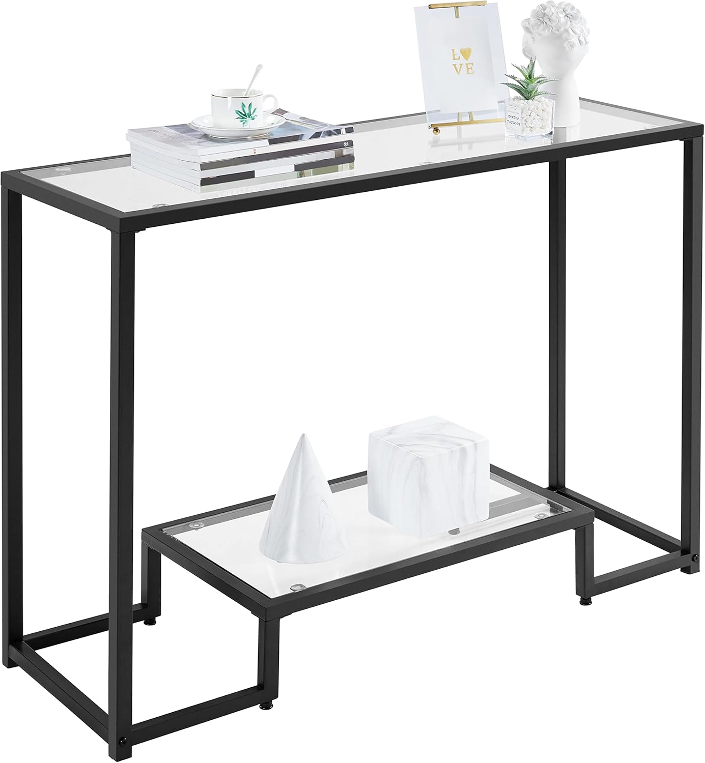 Topeakmart Tempered Glass Console Table - 2-Layer Modern Sofa Table - Minimalist Storage Shelf for Hallway, Entryway, Living Room, Kitchen