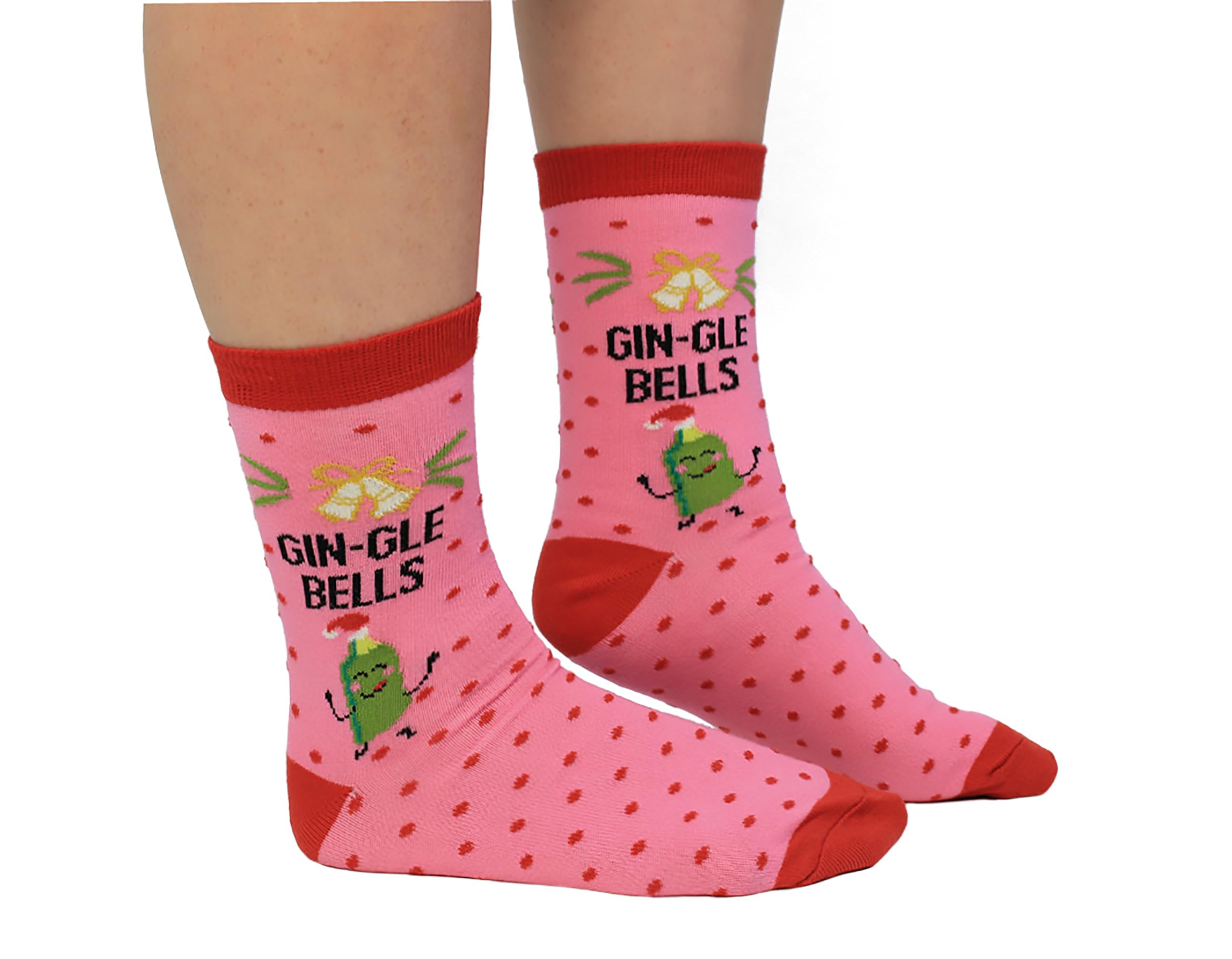 Cockney Spaniel Women's Gin-Gle Bells 1 Pair Of Novelty Crew Socks, Size: Uk 4-8 (Eur 37-42), Fun And Quirky Gift Socks For (Uk, Alpha, One Size, Regular, Regular, )