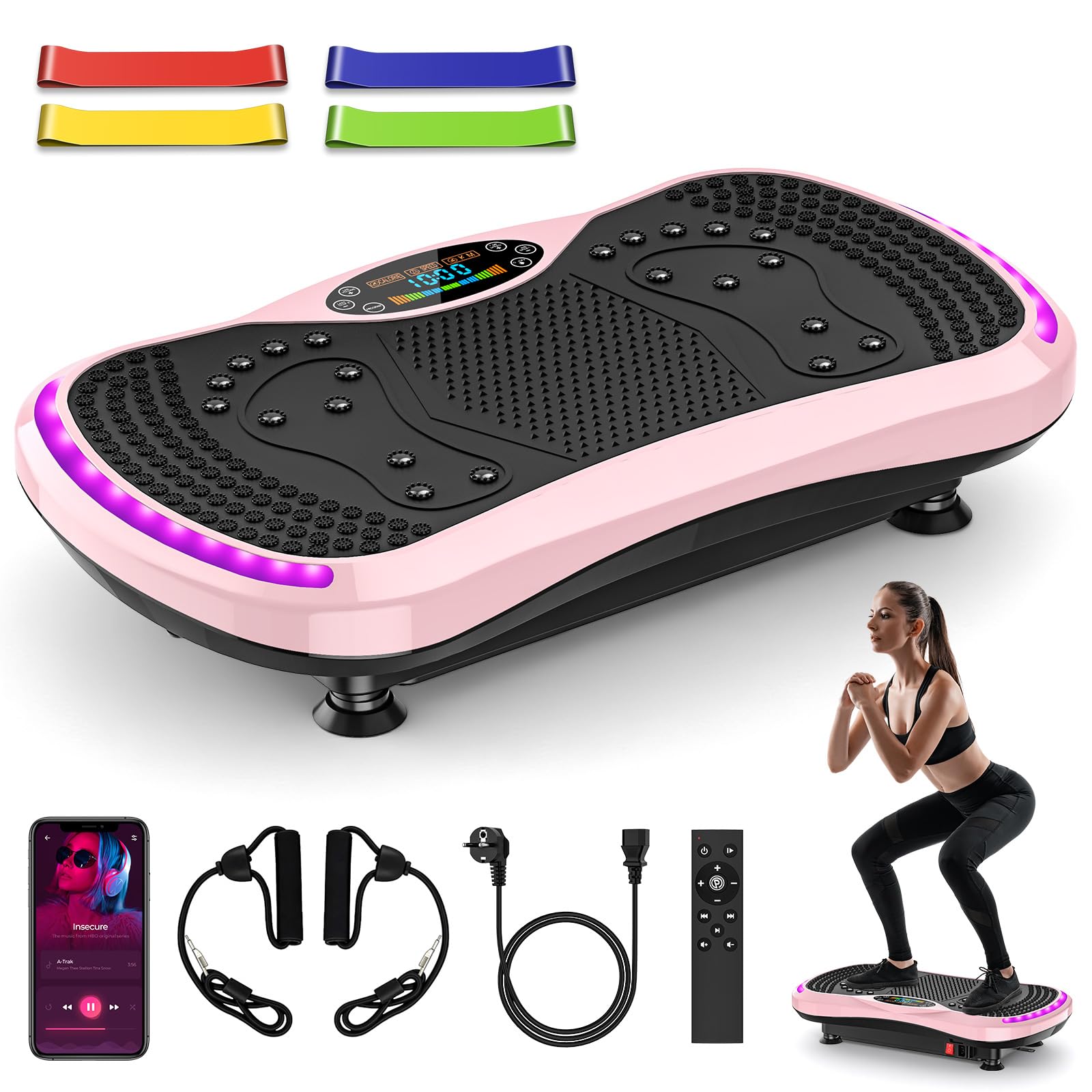 Pedana Vibrante Dimagrante & Vibration Plate Fitness Casa | 200 Livelli, 9 Modalità, Bluetooth, Brucia Grassi, Con Elastici, Ideale per Appassionati di Fitness, Sedentari e Sport a Casa