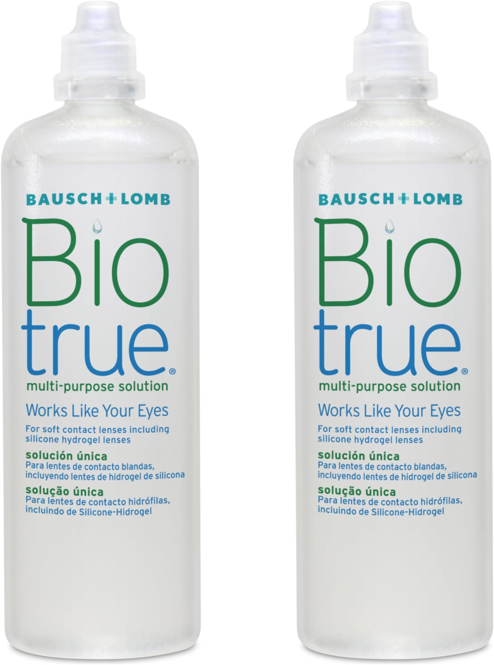 Biotrue Multi-Purpose Contact Lens Solution, 2x 300ml - Cushions & Rehydrates Soft Contact Lenses for Comfortable Wear - Condition, Clean, Remove Protein, Disinfect & Rinse - With Lens Case, Pack of 2