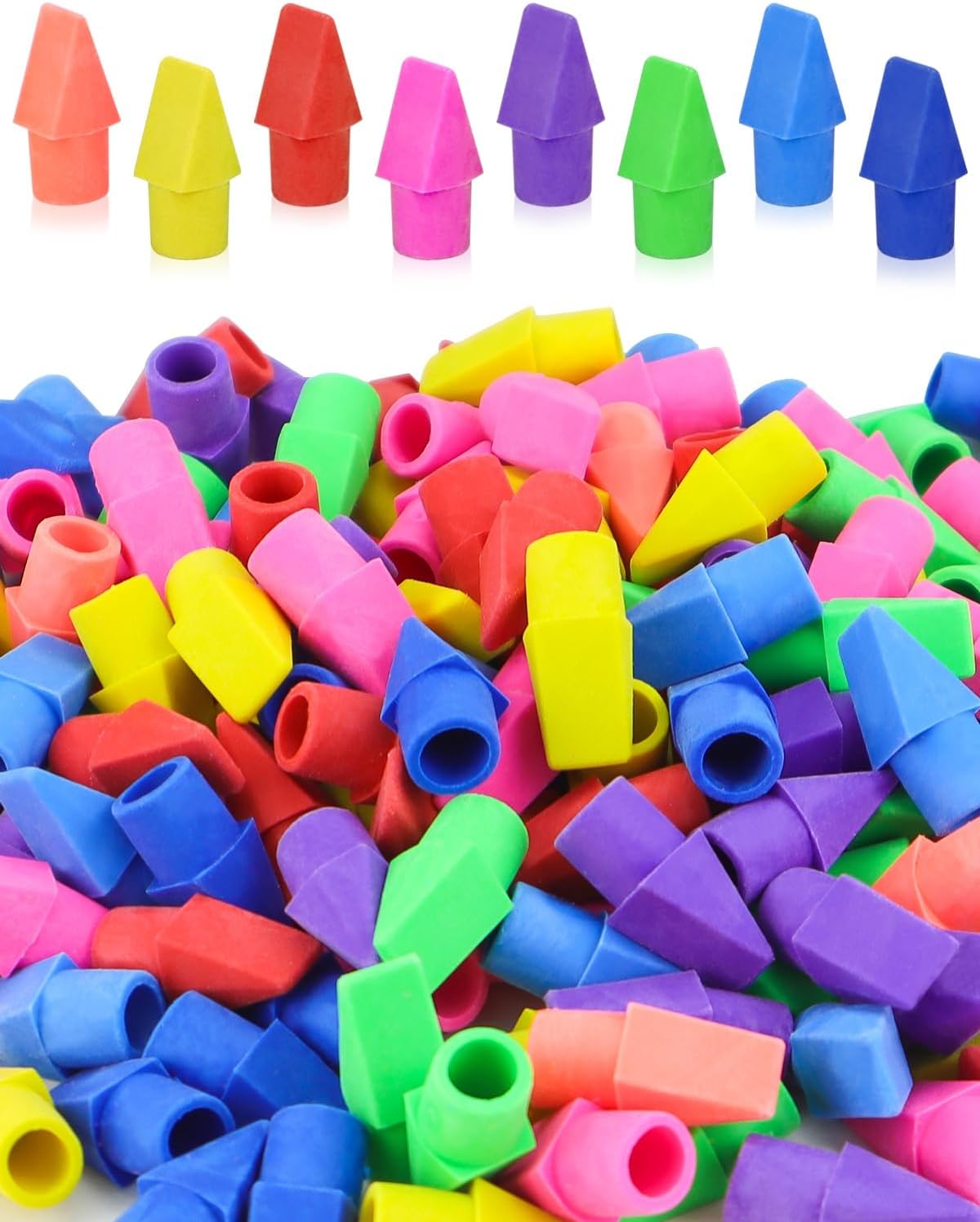 200 PCS Pencil Top Erasers, Pencil Erasers Caps Bulk, Topper Erasers, School Studying Supplies for Home School Classroom Office, Multicolor