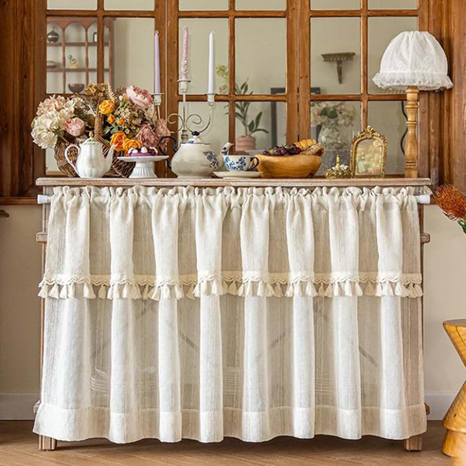 Tenda mezza corta da cucina sotto il lavello, tende a strati con tasca