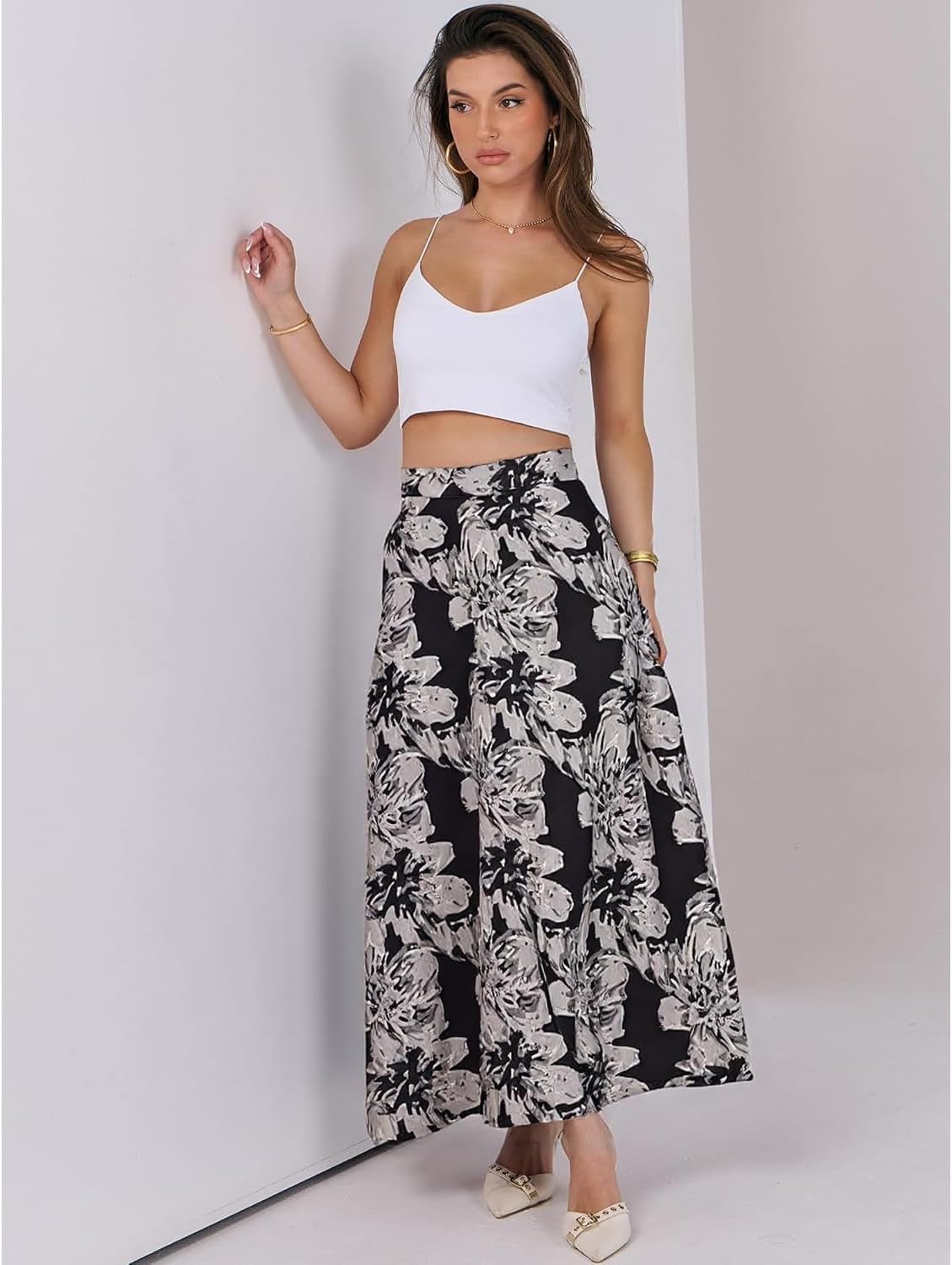 materasu Women High Elastic Waist Pleated Chiffon Skirt Midi Swing A-line Skirts - Image 4