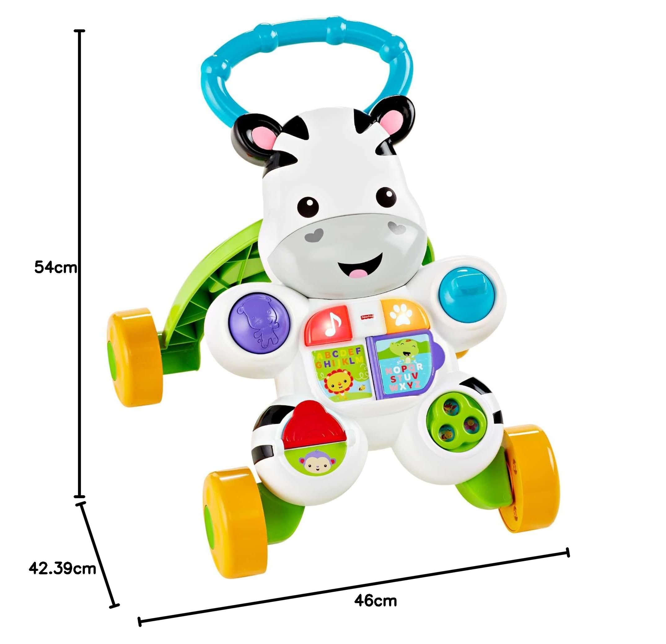 Fisher-Price Zebra Primi Passi Spingibile, Giocattolo Elettronico Educativo con Musica e Suoni, per Camminare, per Bambini di 6+ Mesi, Italiano Imballaggio Sostenibile, HBB66