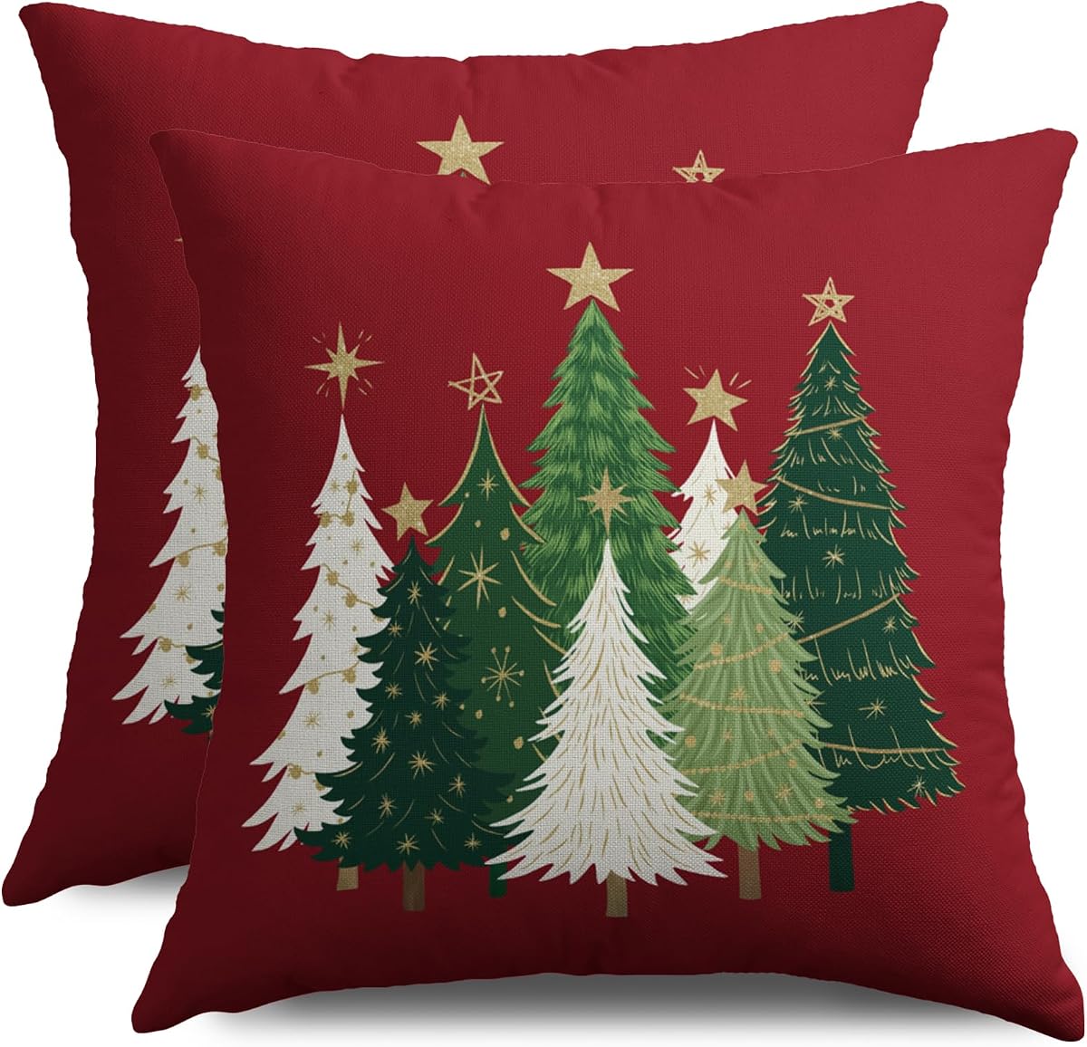 Christmas Pillow Covers 18X18 Set of 2, Red Xmas Tree Winter Decorative Throw Pillowcases Holiday Outdoor Farmhouse Seasonal Cushion Cases Couch Sofa Bed Decor