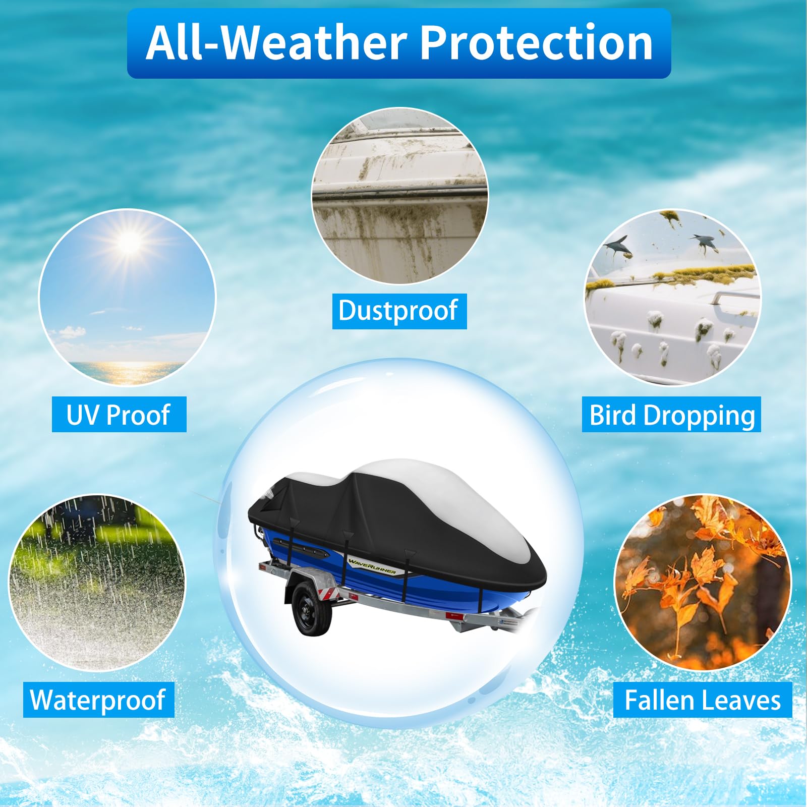 Couverture pour Jet Ski, Housse de protection Jetski 900D haute résistance, 2 ouvertures de ventilation, boucles de protection contre le vent améliorées avec renfort en tissu triangulaire, pour Yamaha